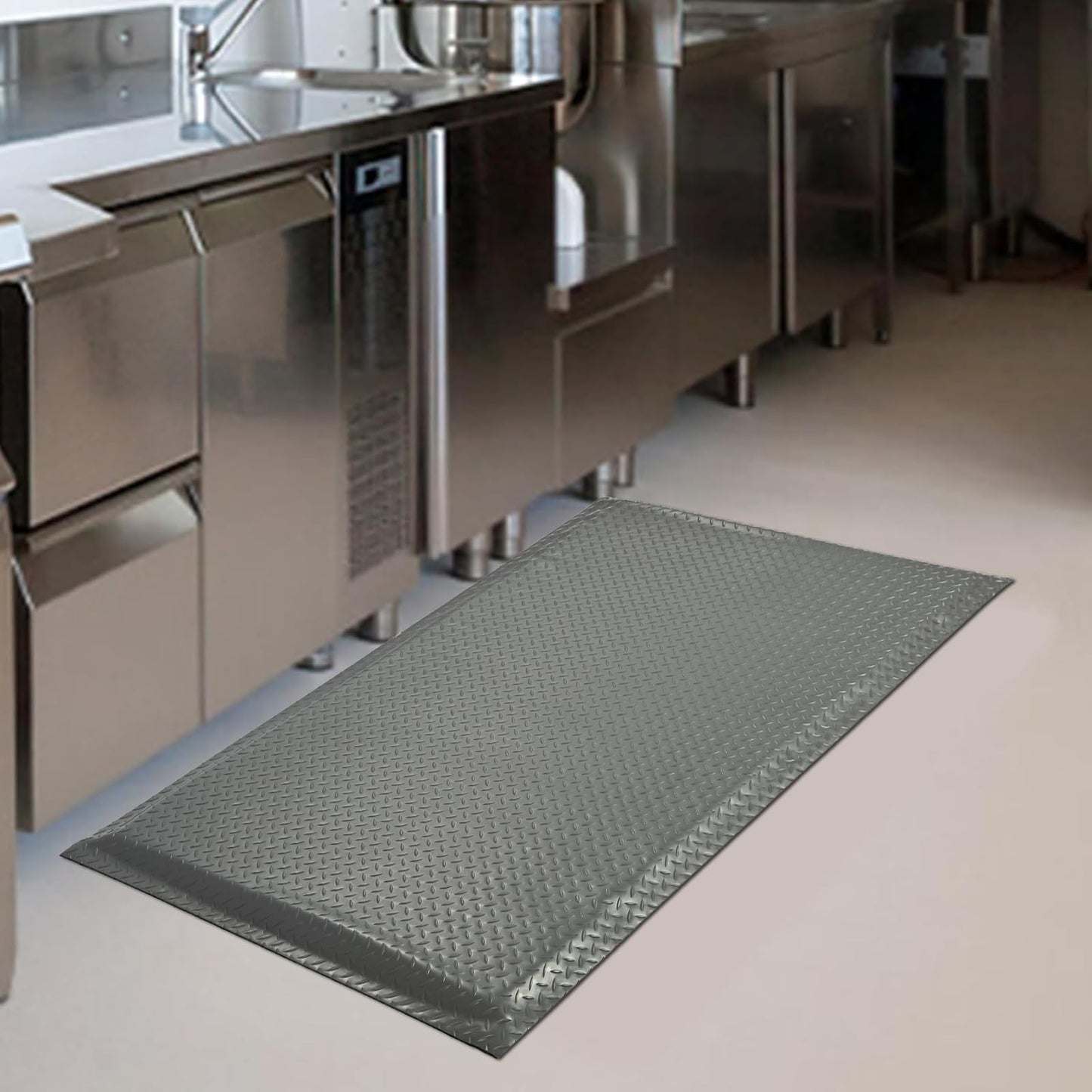 ISXACFF Anti Fatigue Mats Industrial 3' x 6' 15/16" Thick Ergonomic Standing Mat Commercial Kitchen Mat Heavy Duty Diamond Plate Shop Floor Mats Helps Relieve Back and Leg Soreness, Grey