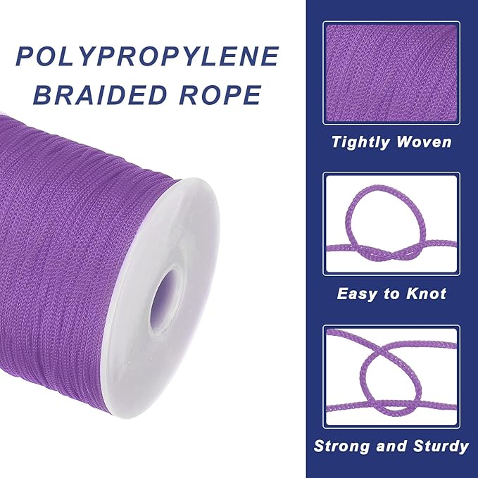 MECCANIXITY 1/16 Inch Polypropylene Rope Braided Ropes, 328ft Nylon Rope Hollow Utility Cord for Clothesline, Camping, Hiking, Outdoor, Light Purple Red