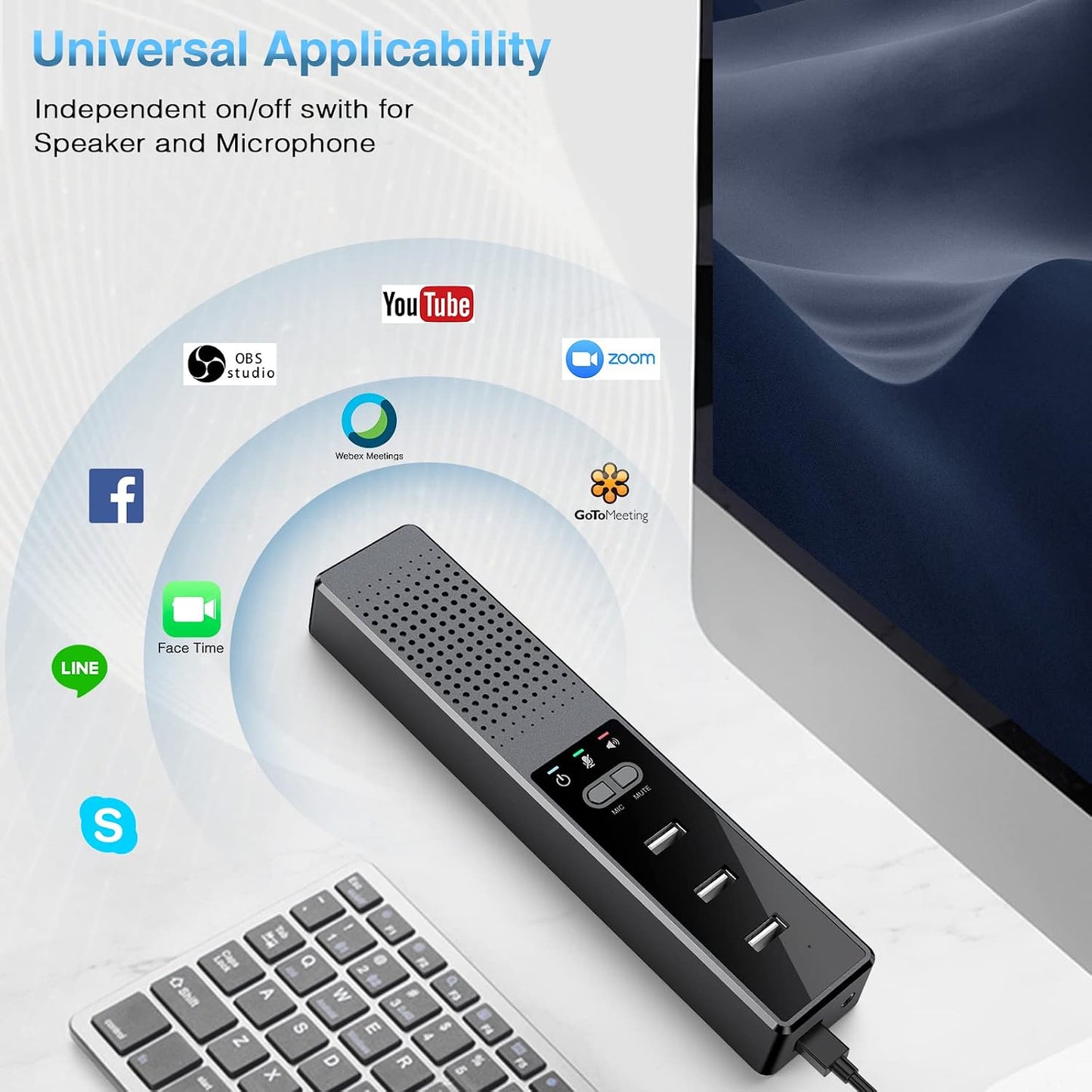 Cykvis 3 1 Study360 in USB Computer Speaker with Microphone, PC Laptop Desktop Conference Speaker with Mic for Smart
