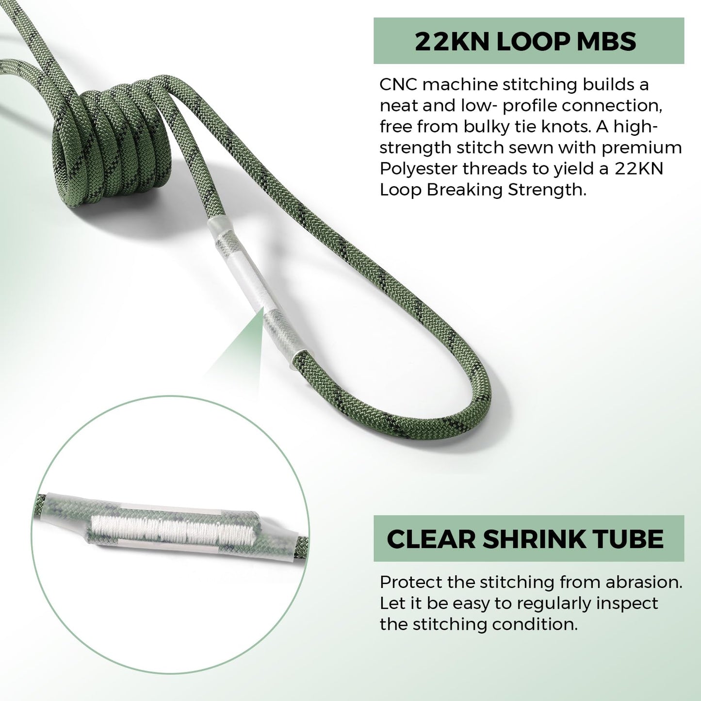 10mm Nylon Prusik Cord, Pre-Sewn 47in(120cm) Prusik Loop, 22KN / 4950lbs MBS High Strength Friction Cord for Rock Climbing, Arborist Tree Work, Rescue, Rappelling and Aerial Operations