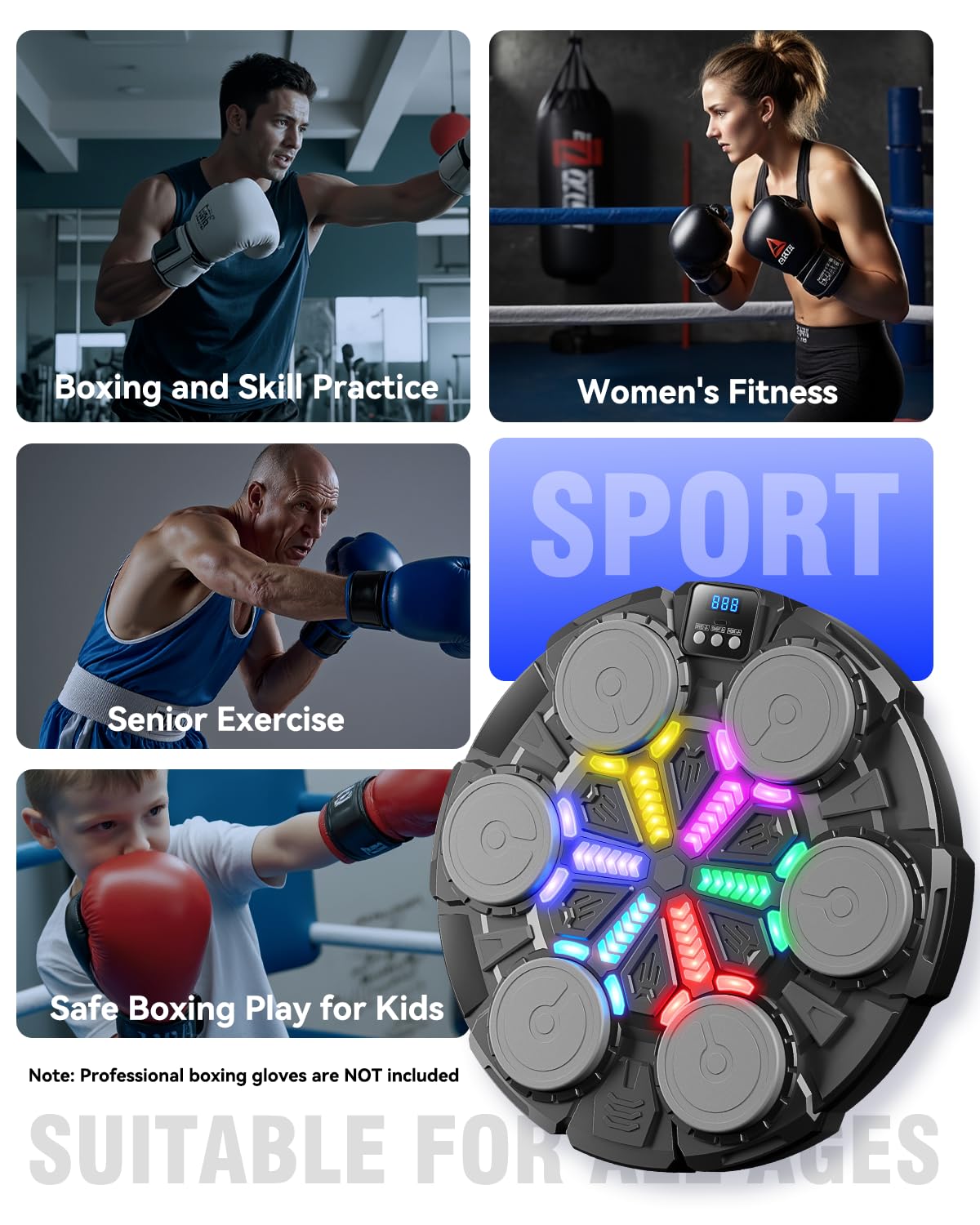 Oppvoci Upgraded Music Punching Machine for Kids and Adults, Wall Boxing Punching Pad with Bluetooth & Rhythm Lights, 3 Speed Modes, Home Fitness Boxing Equipment with Gloves for Boys Girls Teenagers