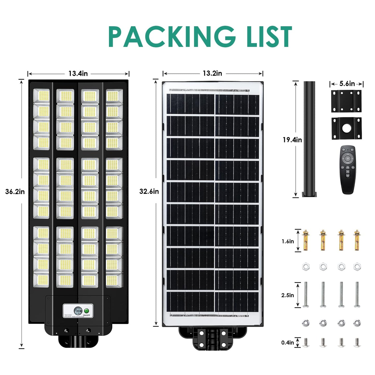pqins 12000W Solar Street Lights Outdoor Waterproof, Large Solar Parking Lot Light Dusk to Dawn with Radar Motion Sensor and Remote Control, Pole or Wall mounted, for Outside Yard Driveway Barn Garage