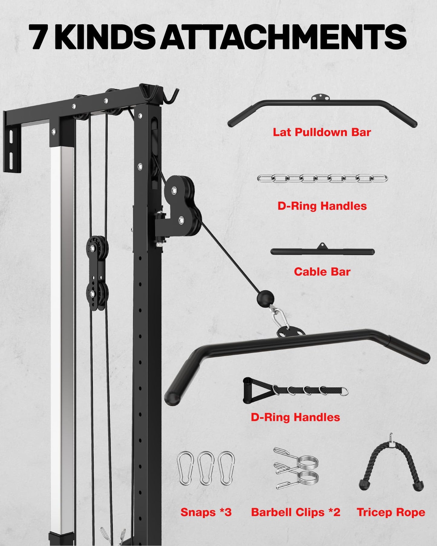 JELENS RC01 Foldable LAT Pulldown Machine with Adjustable seat, Wall Mount Cable Station with 16 Adjustable Positions, Cable Machine Home Gym 2 in 1 (Black, Classical)