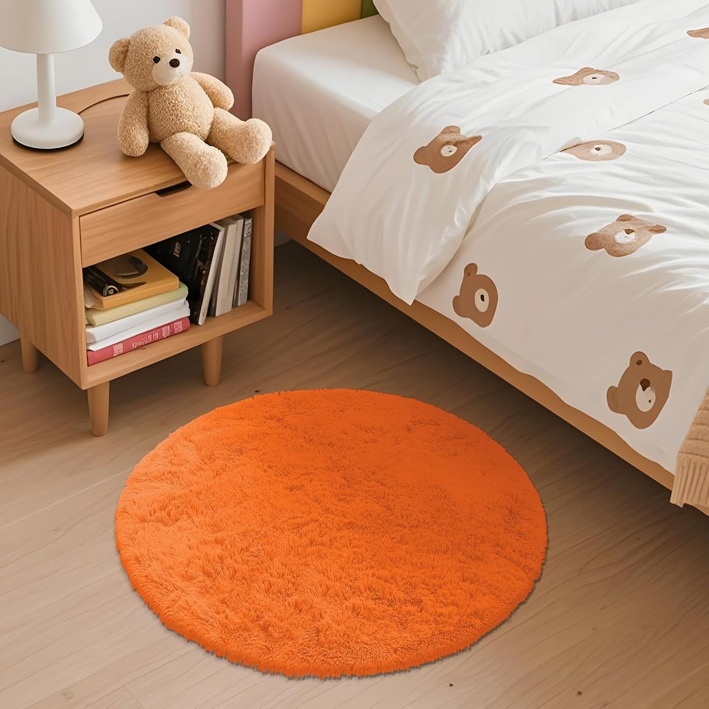 OLANLY Orange Round Rug - Soft & Fluffy Machine Washable 2 ft Circle Area Rug for Bedroom & Living Room