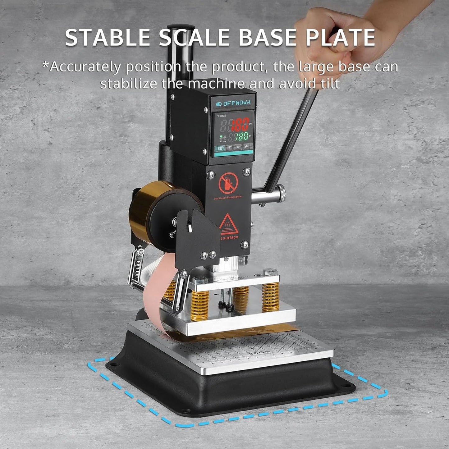 OFFNOVA Hot Foil Stamping Machine 10x13cm with U-Slot & Movable Table, 110V Digital Embossing Machine Manual Tipper Stamper for PVC Wood PU Leather Logo