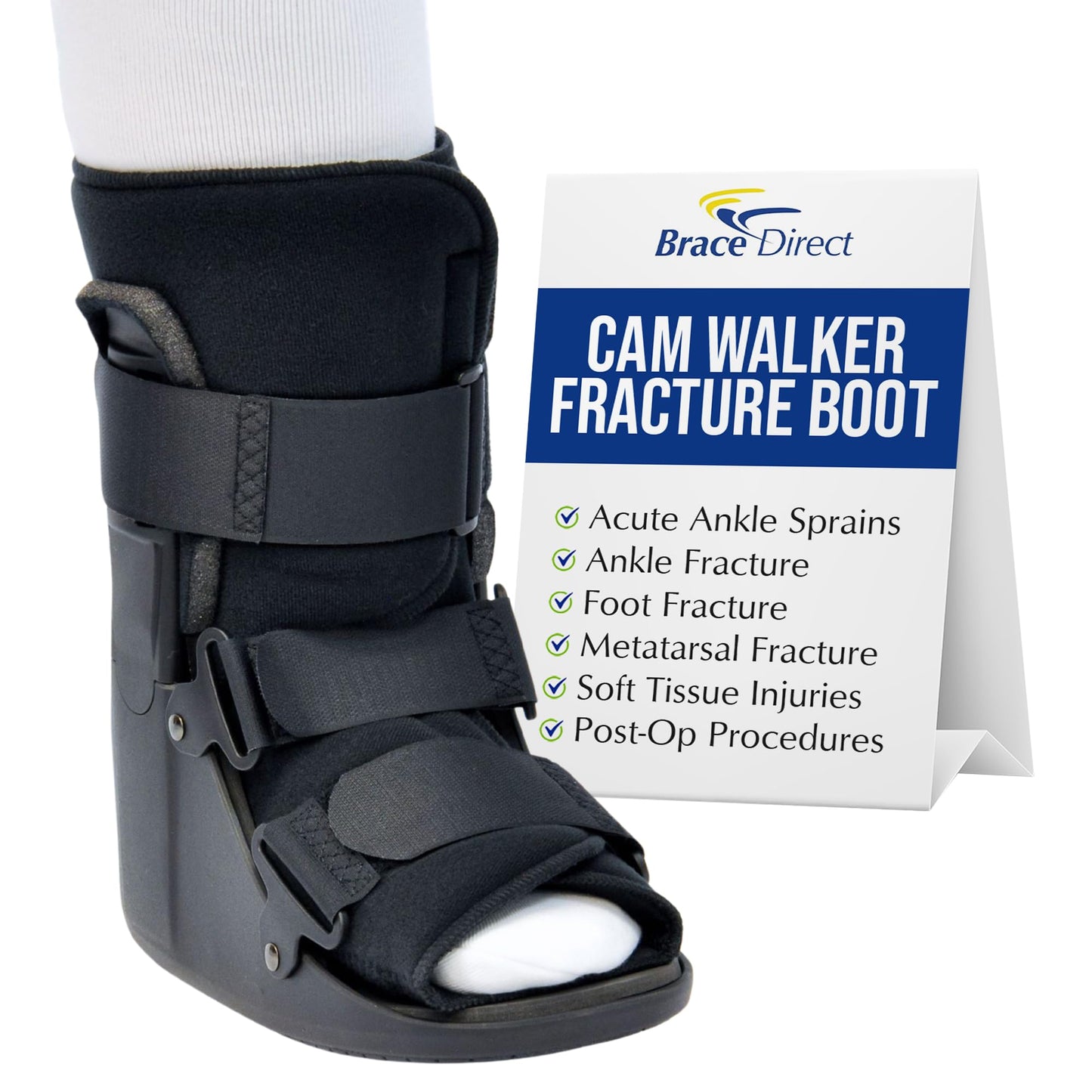 Brace Direct CAM Walker Fracture Boot Short - Lightweight Walking Boot for Foot & Ankle Injuries, Sprains & Stress Fractures - Doctor-Recommended (Men’s 4.5–7 / Women’s 6.5–8)