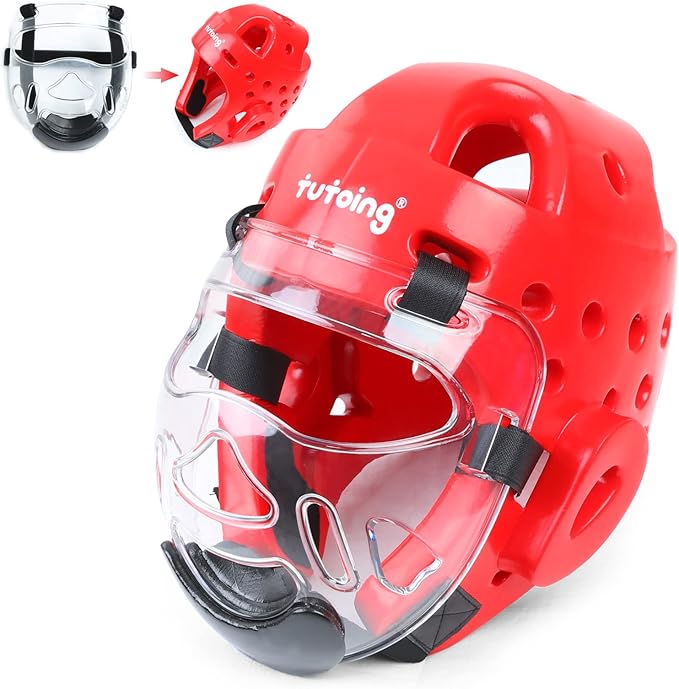 Kids Adults Karate Headgear MMA Martial Arts Helmet, Removable Face Shield, Soft Head Gear for Sparring Grappling Muay Thai Kickboxing Taekwondo Training