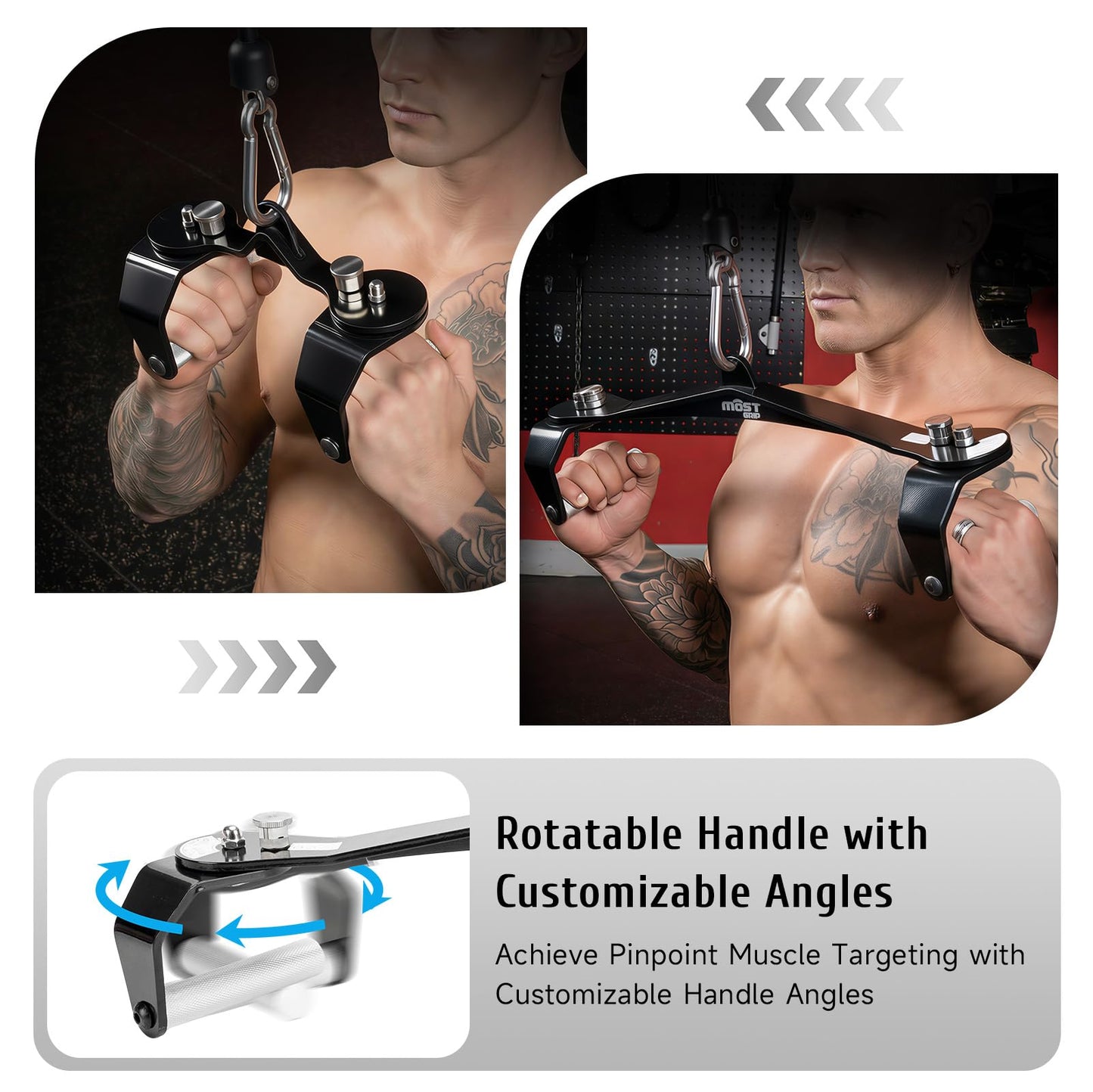 MOST GRIP Lat Pull Down Bar Set with 360° Rotatable Handles, Lat Pulldown Attachments for Whole Back Training, Heavy-Duty Locking LAT Pulldown Bars for Home Gym Cable (Black)