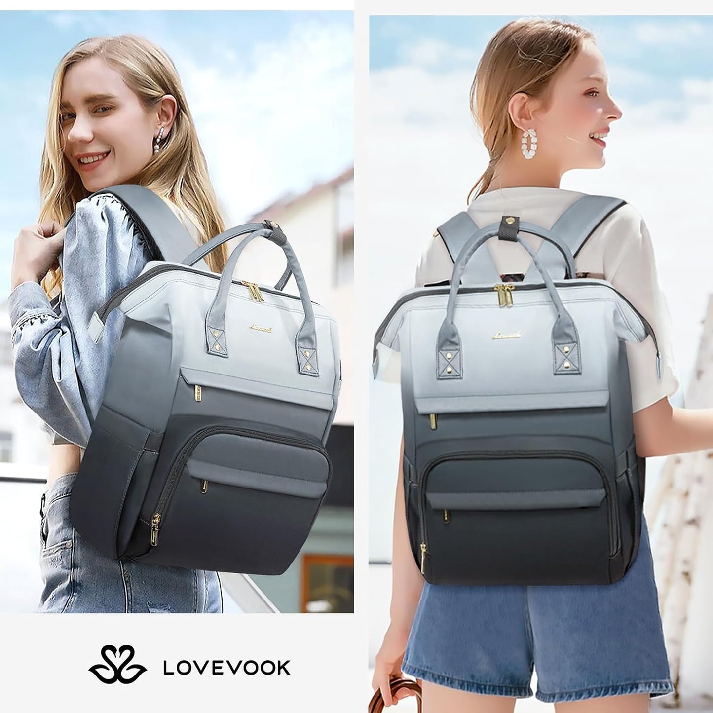 Backpack Women,17.3 Inch Bakcpack Backpack LOVEVOOK Gradient Laptop for Work Computer Purse Laptop Bag With Anti-Theft