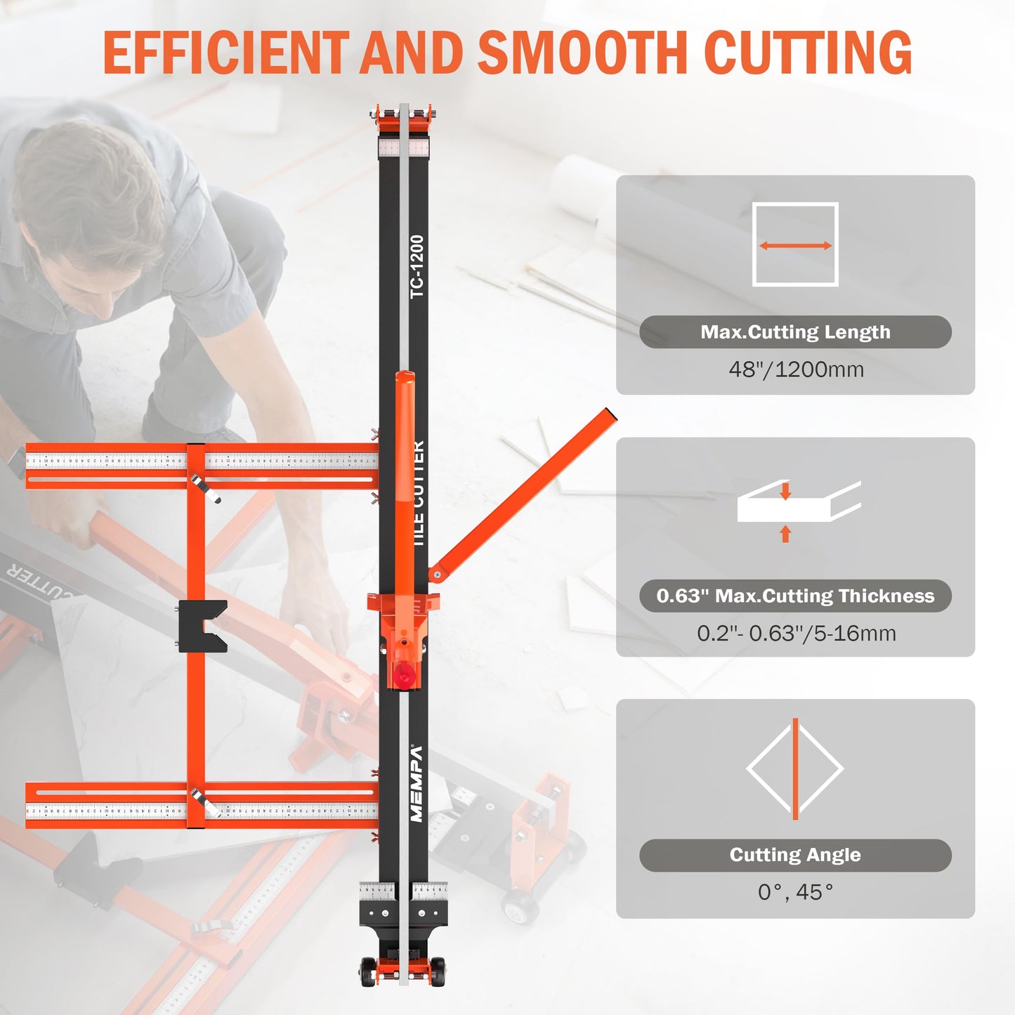 Mempa 48 Inch Manual Tile Cutter with Cutting Guide, Dust-Sealed Roller and Tungsten Wheel, Heavy-Duty Steel Rail Cutter for Ceramic and Porcelain