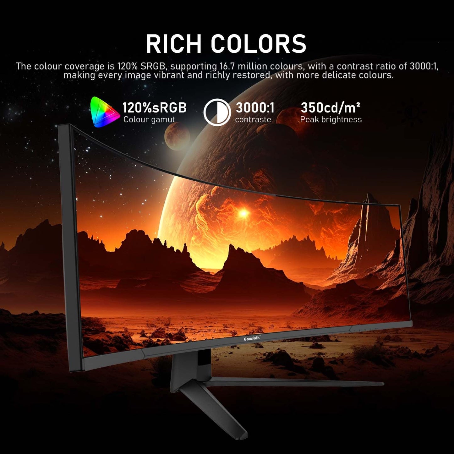Gawfolk 45 inch Ultra-Wide Curved 1500R Gaming Computer Monitor, DQHD(5120×1440) PC Screen, 240Hz, 1MS, FreeSync, 120% sRGB, Built-in Speaker, HDMI2.1 & DP1.4, Compatible Wall Mount 100 * 00mm- Black