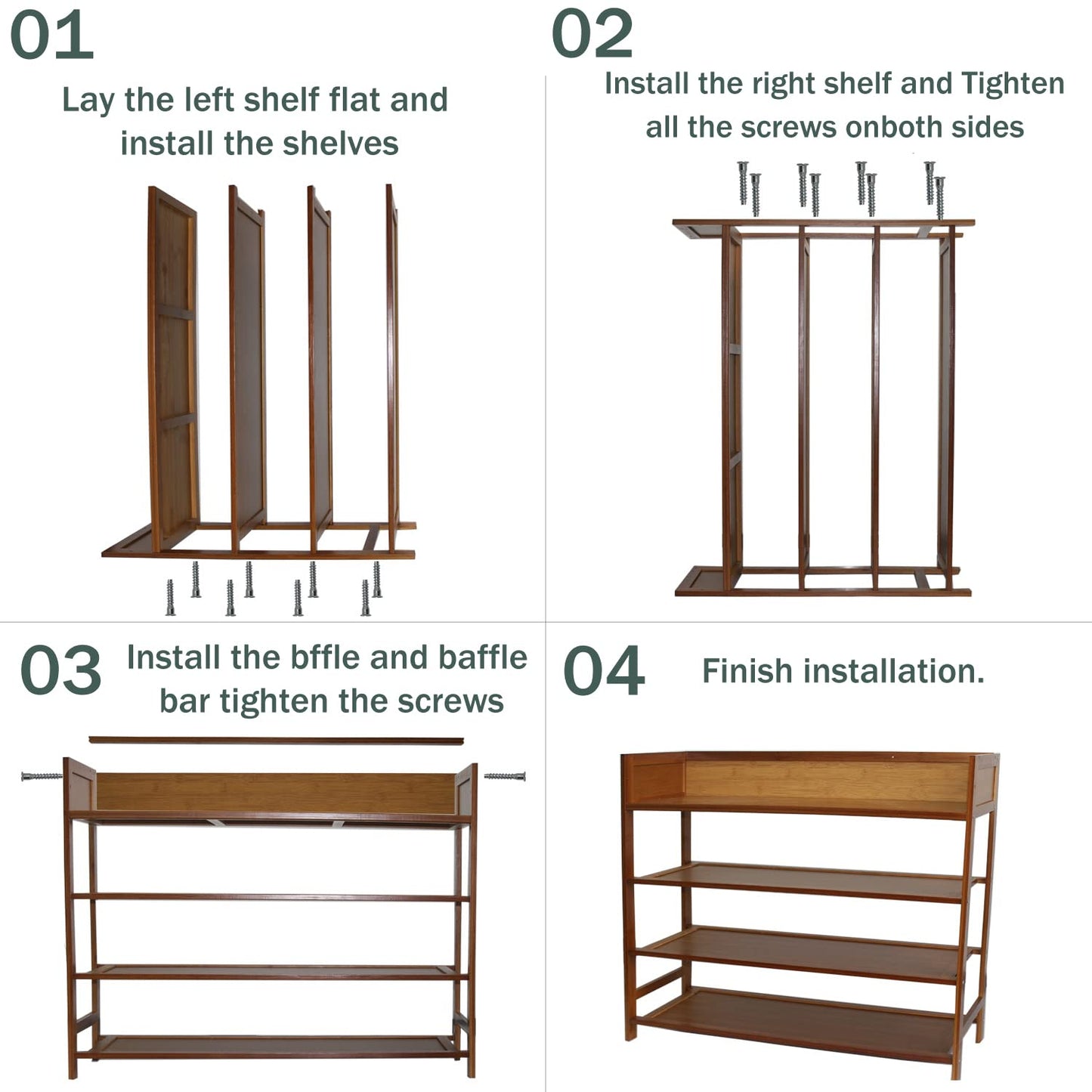 latifolia Bamboo Shoe Rack, 4-Tier Shoe Rack Organizer for Entryway, Living Room(Brown, 31.4''L)