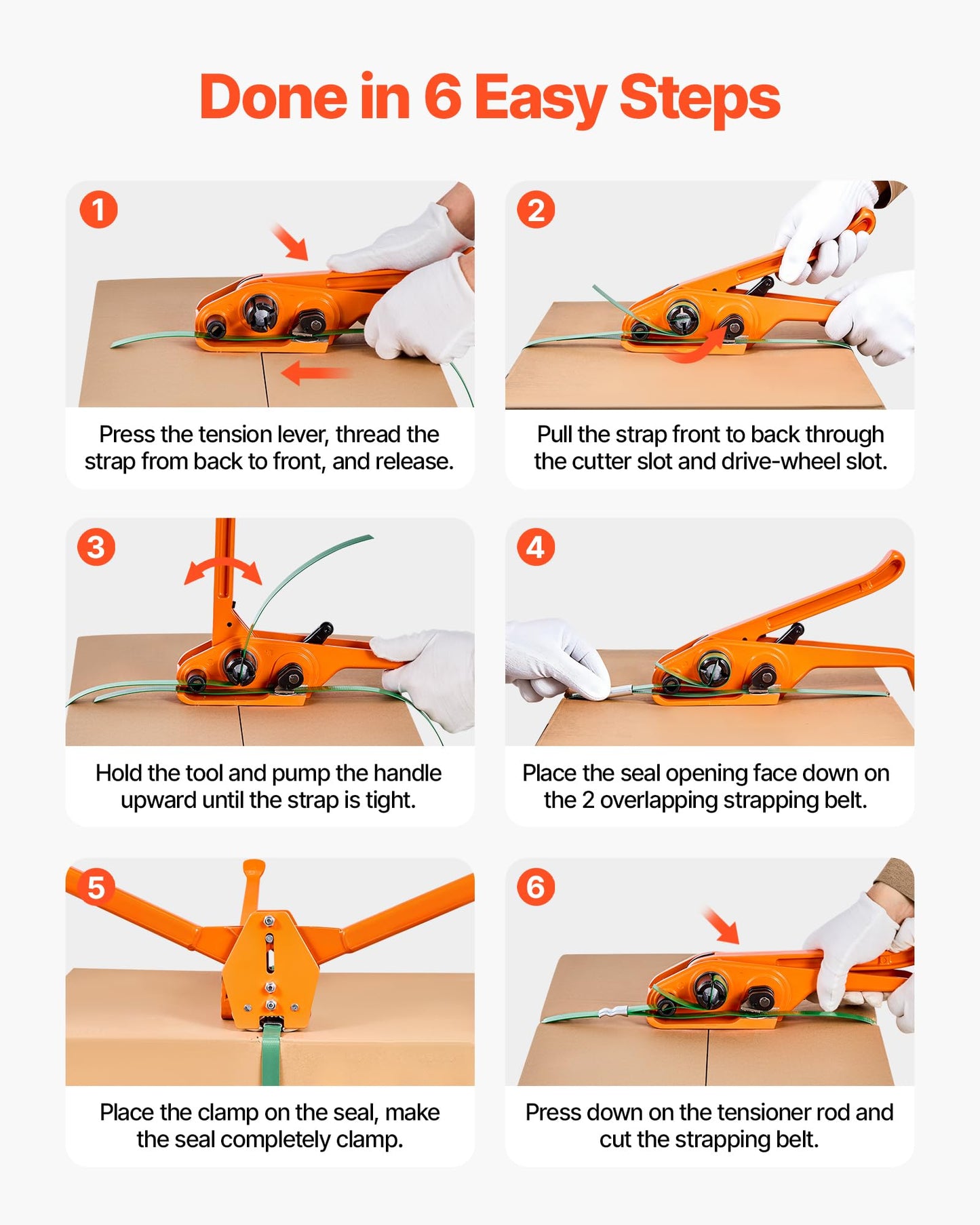 VEVOR Banding Strapping Kit, Heavy Duty Banding Sealer Tool with 1000 ft Length PET Band, 300 Metal Seals, Plastic Manual Pallet Packaging Strapping Kit for Warehouse/Shipping/Moving/Home, Orange