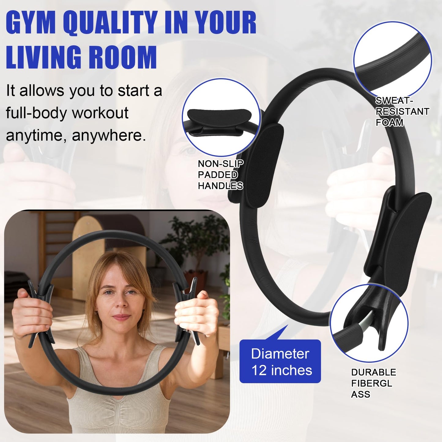 Silipull 10 Pcs Pilates Ring Blocks Set for Women Home Yoga Equipment Accessories Pilates Ring Circle and Ball Workouts Gift Include Ball Yoga Circle Resistance Bands Block Straps Gym Bag(Black)