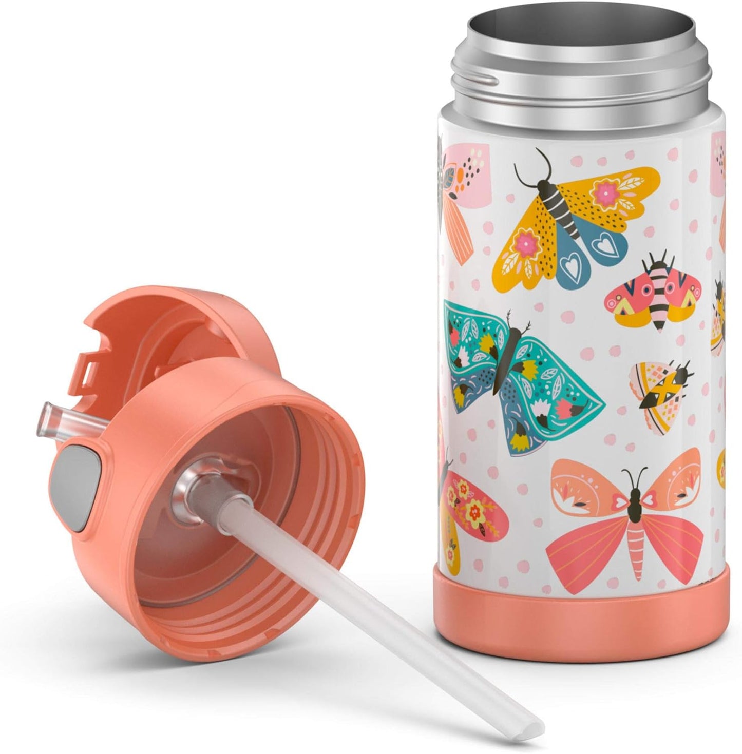 THERMOS FUNTAINER F4101 Stainless Steel Kids Bottle - 12 Ounce, Butterfly Design for Easy Hydration