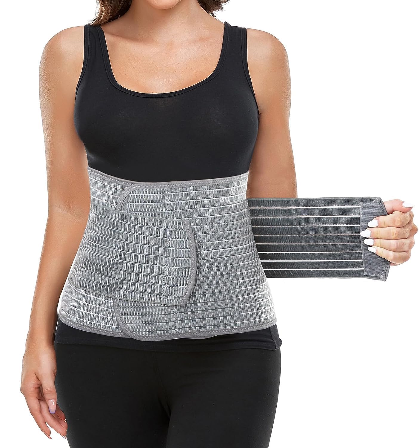 MAMODY Postpartum Belly Wrap, Postpartum Belly Band, Abdominal Binder (Polyester Made with Bamboo Charcoal Fiber),S/M