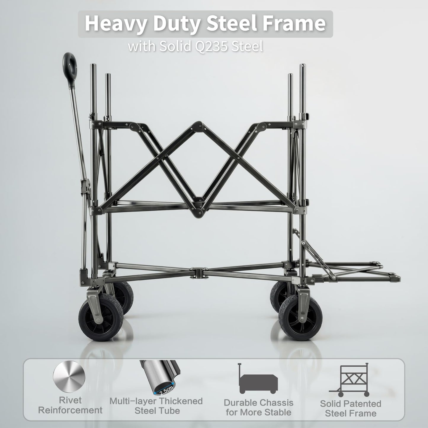 Double Decker Wagon with Retractable Mesh & Tailgate - 560Lbs Load Heavy Duty Foldable Collapsible Wagon Cart with Wheels for Camping, Beach, Groceries, Sports (Black)
