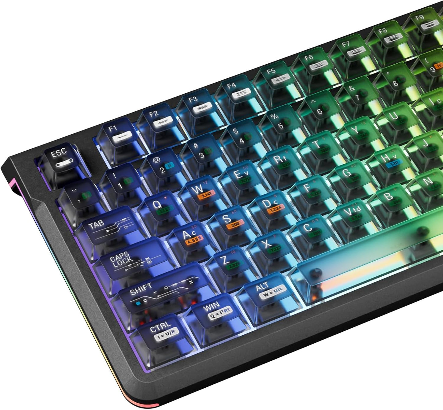 FunHub 115 Set 60 65 75 100 Black Transparent Keycaps,Clear Plastic Key Caps Cherry Profile RGB Backlit Shine Through