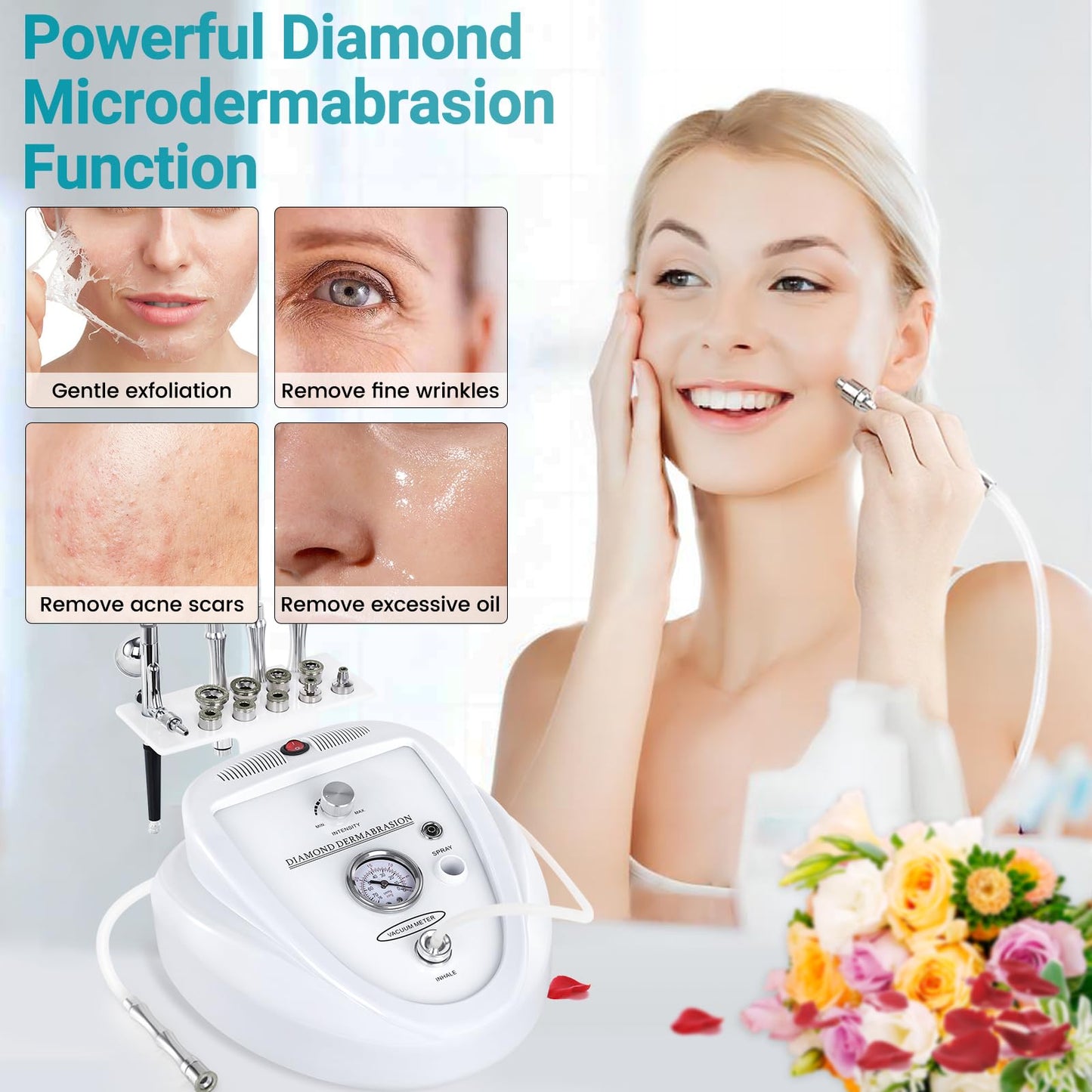 2 in 1 Diamond Micro der-ma-bra-sion Machine, Yofuly 0-68cmHg Suction Power Professional Diamond Glow Facial Machine with Spray Kit, Facial Skin Care Equipment for Home Use