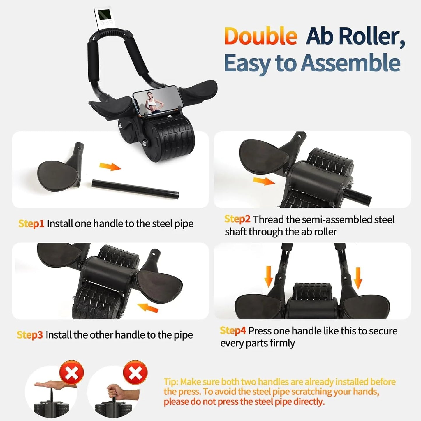 2026 New Ab Roller Wheel with Timer & Knee Mat,Automatic Rebound Abdominal Wheel with Elbow Support Ab Workout Equipment for Strengthening Core Muscles Abs Exercise Roller for Women Men (Black)