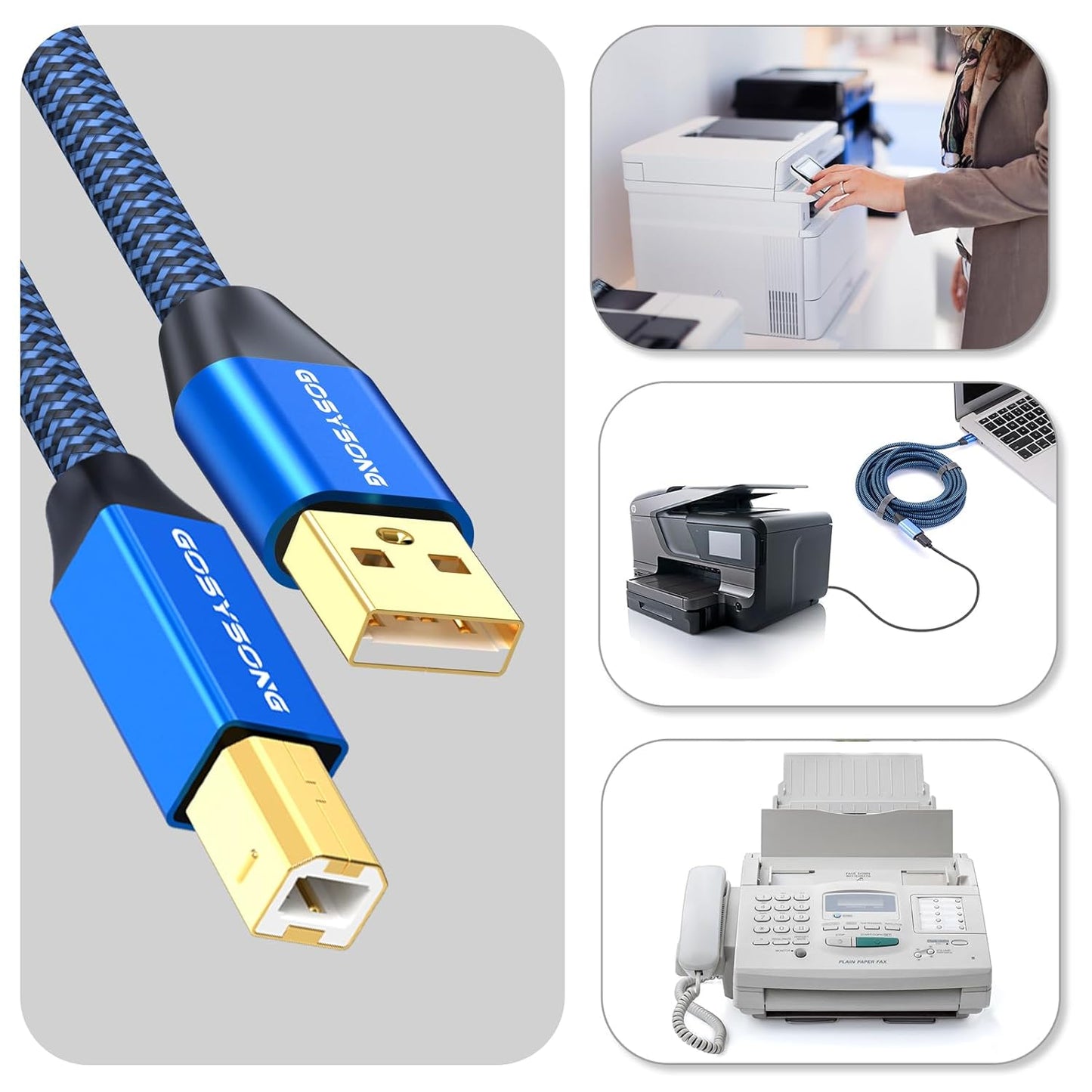 50ft 2.0 Active USB Printer Cable - High Speed USB A to B Compatible with HP, Canon, Dell, Epson, Xerox and More