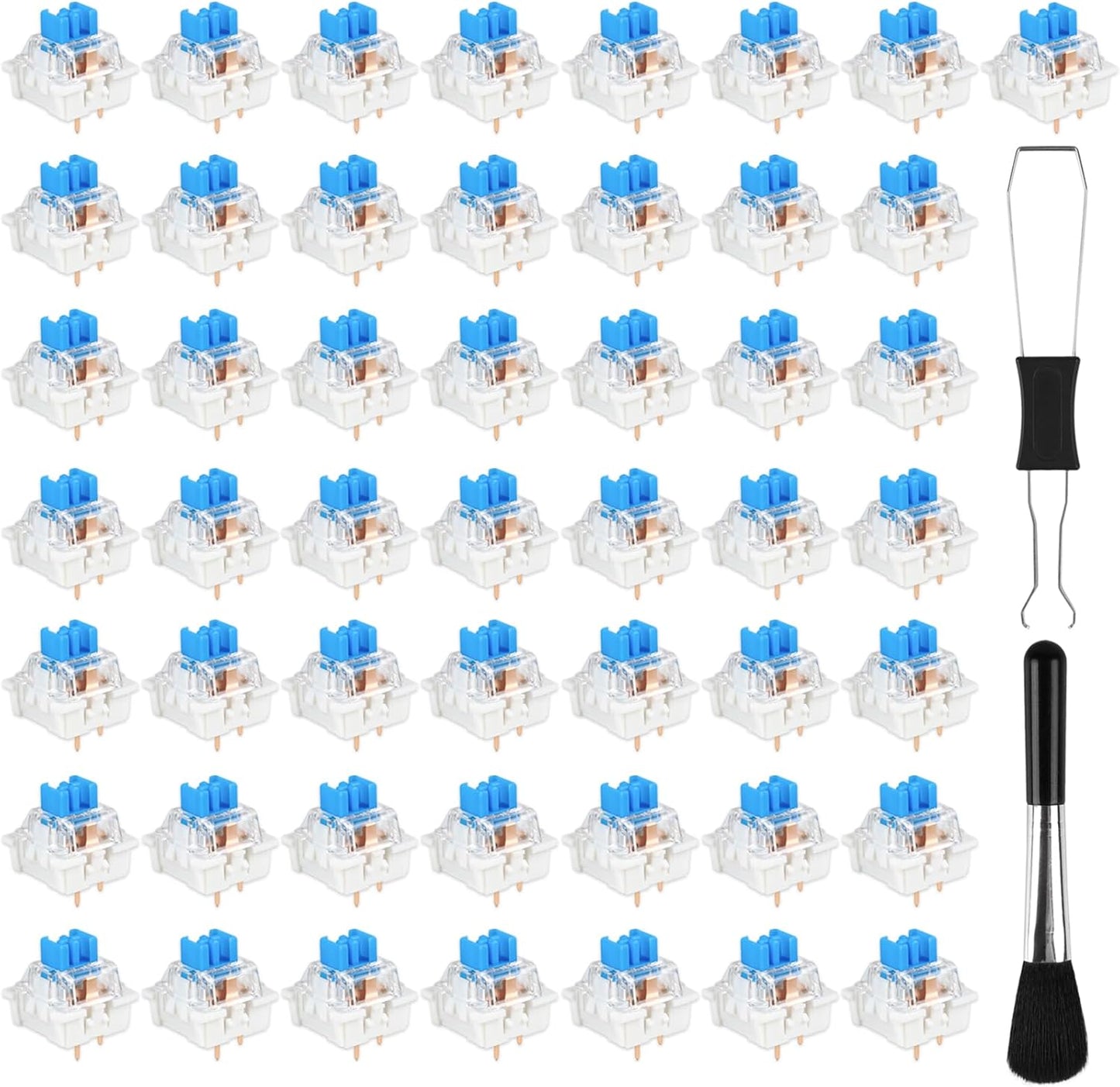 Deftomo 50 3-Pin Pcs Blue Keyboard Switches, Clicky Tactile Mechanical Keyboard Switches, Complete DIY Replacement Kit