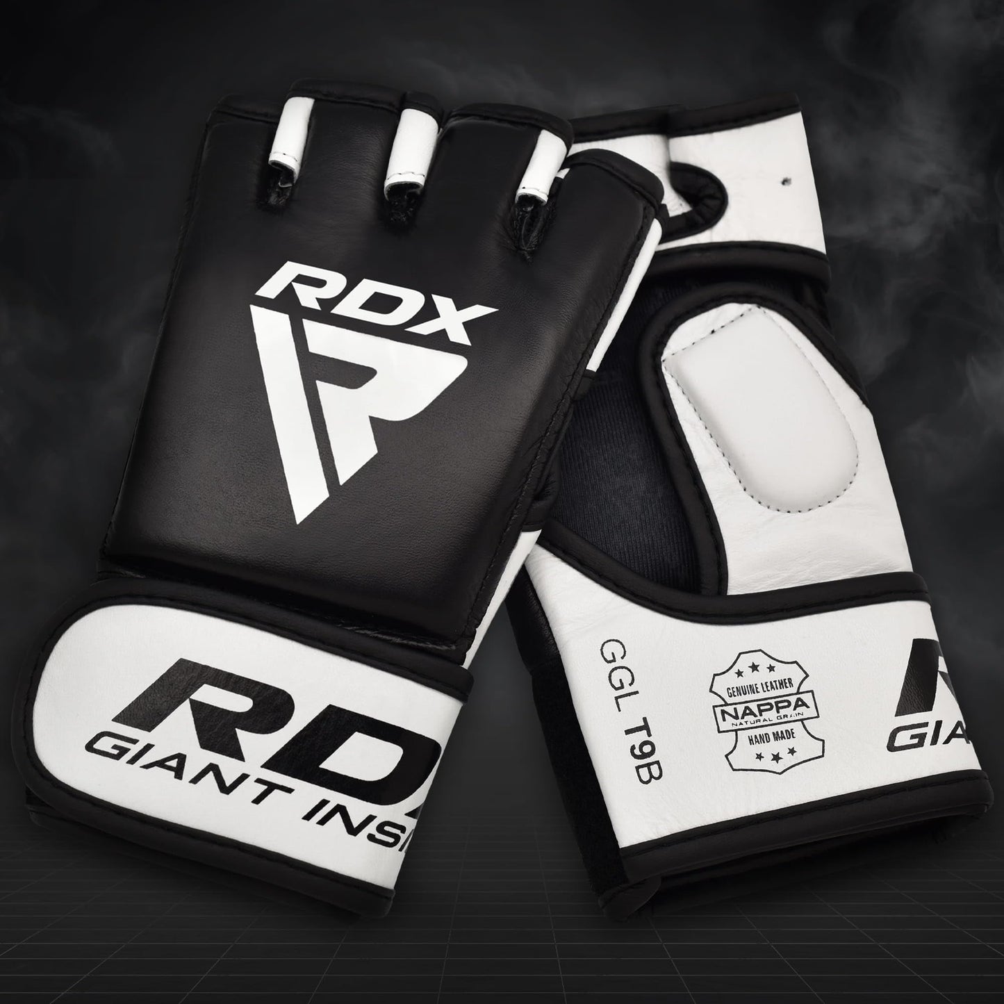 RDX MMA Gloves for Martial Arts Grappling Sparring Training, Cowhide Leather Open Palm, Long Wrist Strap Padded Mitts for Muay Thai, Punching Bag, Speedball Workout Kickboxing Cage Fighting