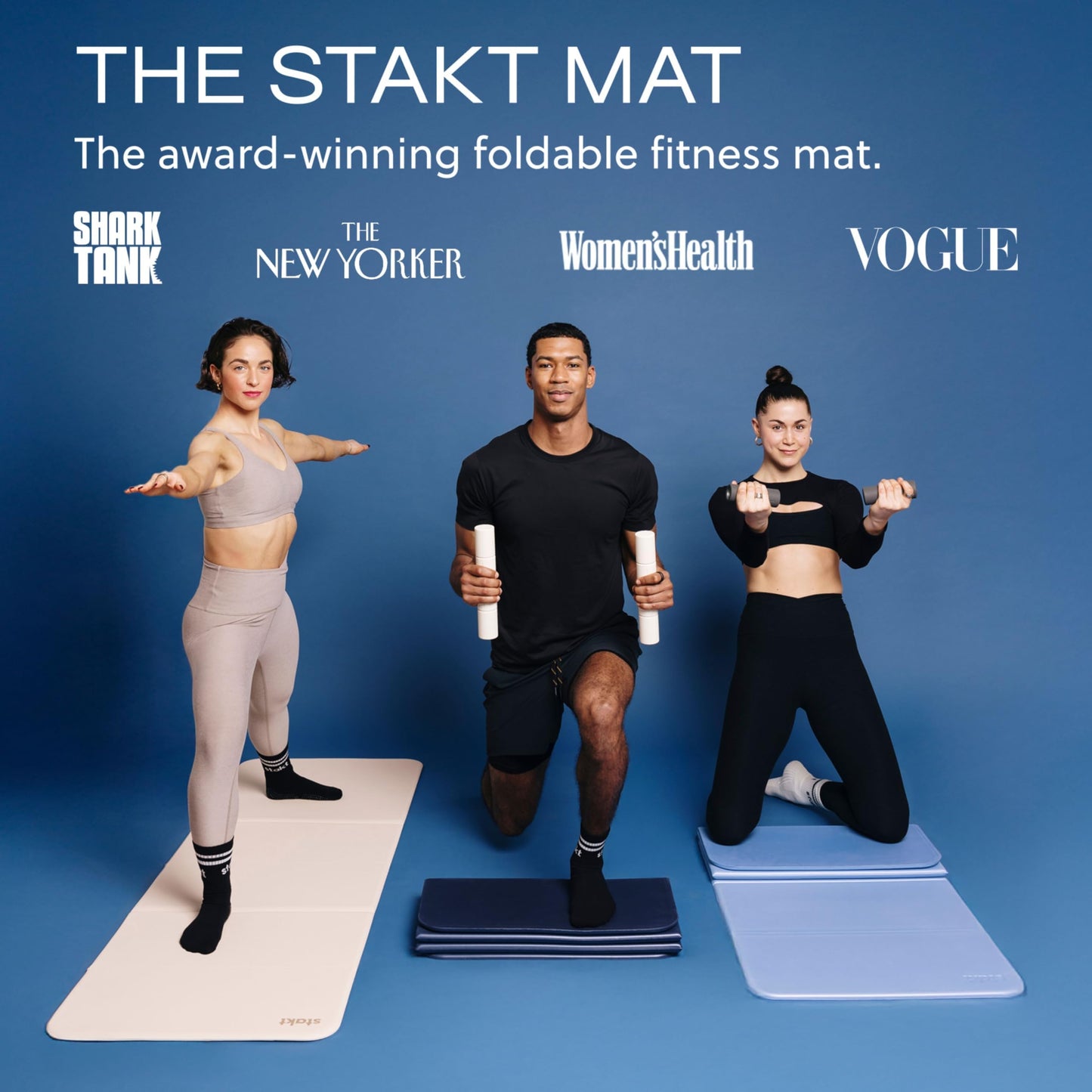 Stakt The Original Foldable Yoga Mat, Premium Foldable Exercise & Workout Mat with Non-Slip Surface, Lightweight Portable for Studio or Home Use, As Seen on Shark Tank - Iron