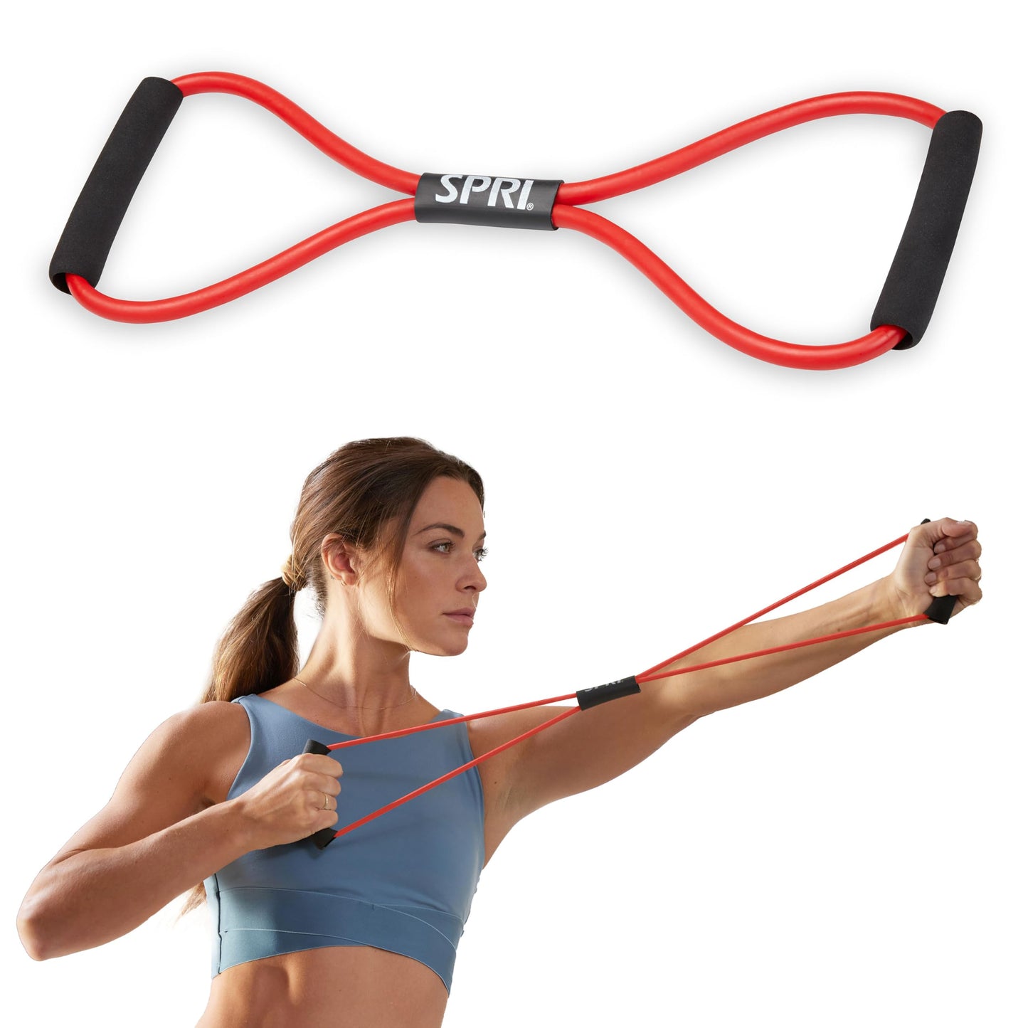 SPRI Ultra Toner Resistance Band Figure 8 Exercise Cord, Red, Medium