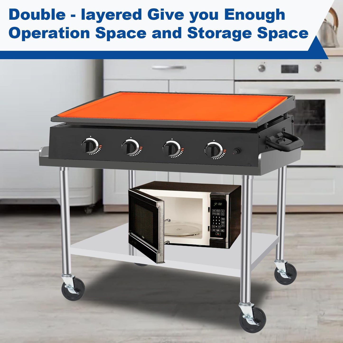 KUGEIGO Commercial-Grade Stainless Steel Workstation Table with Under Shelf & Lockable Casters (30"x36"x26")