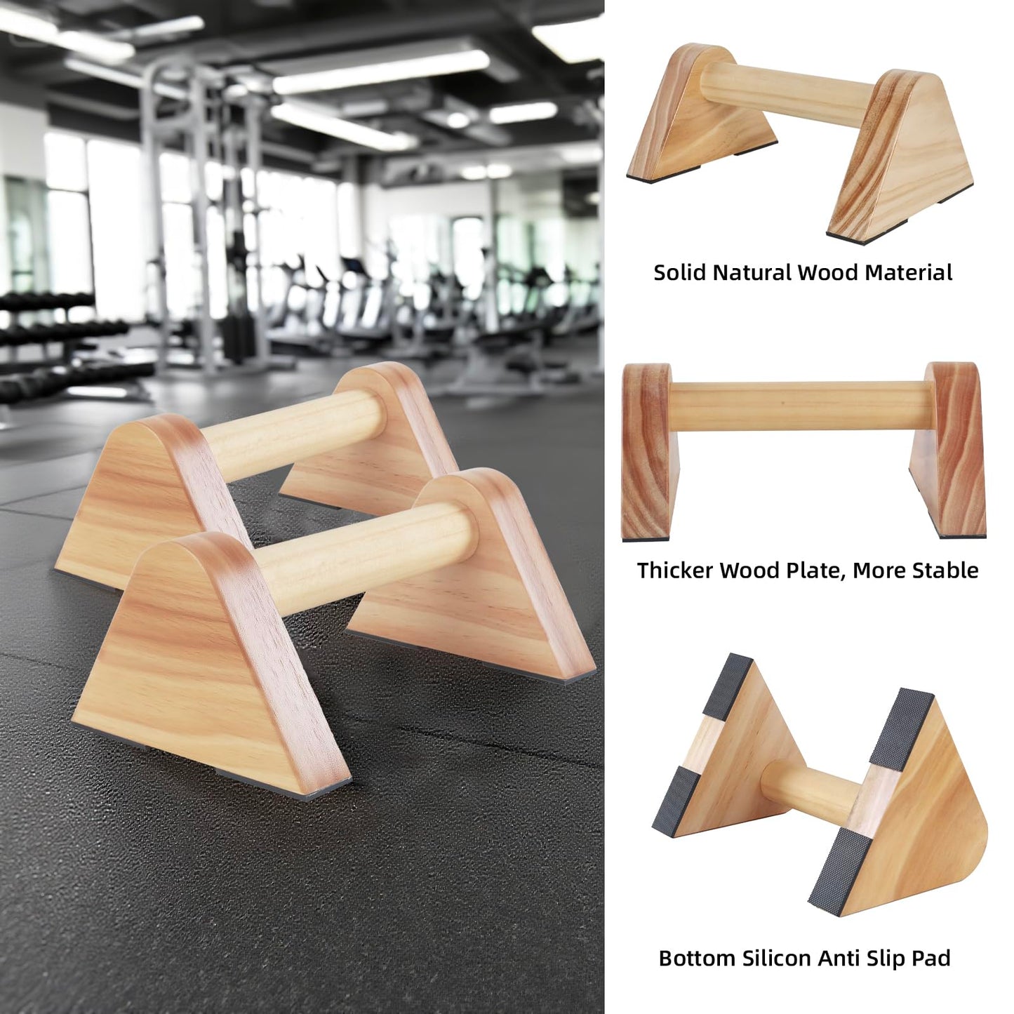 BESTWEI 1 Pair Wood Parallettes Bars Pushup Handles for Men - Calisthenics Equipment Push Up Bars, Gymnastics Handstand Training Planche Bar, Handstand Blocks