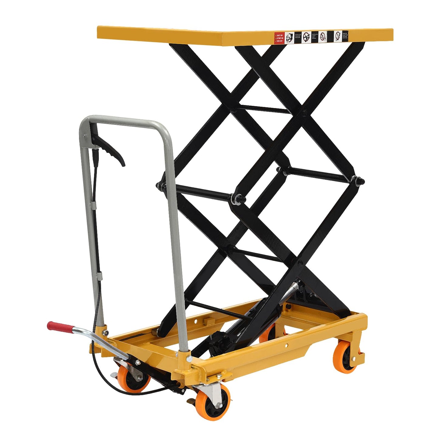 Hydraulic Lift Table Cart 770lbs Load Capacity 51 Inch Lifting Height Manual Hydraulic Double Scissor Cart with Wide Deck, 4 Locking Wheels for Material Handling & Transportation