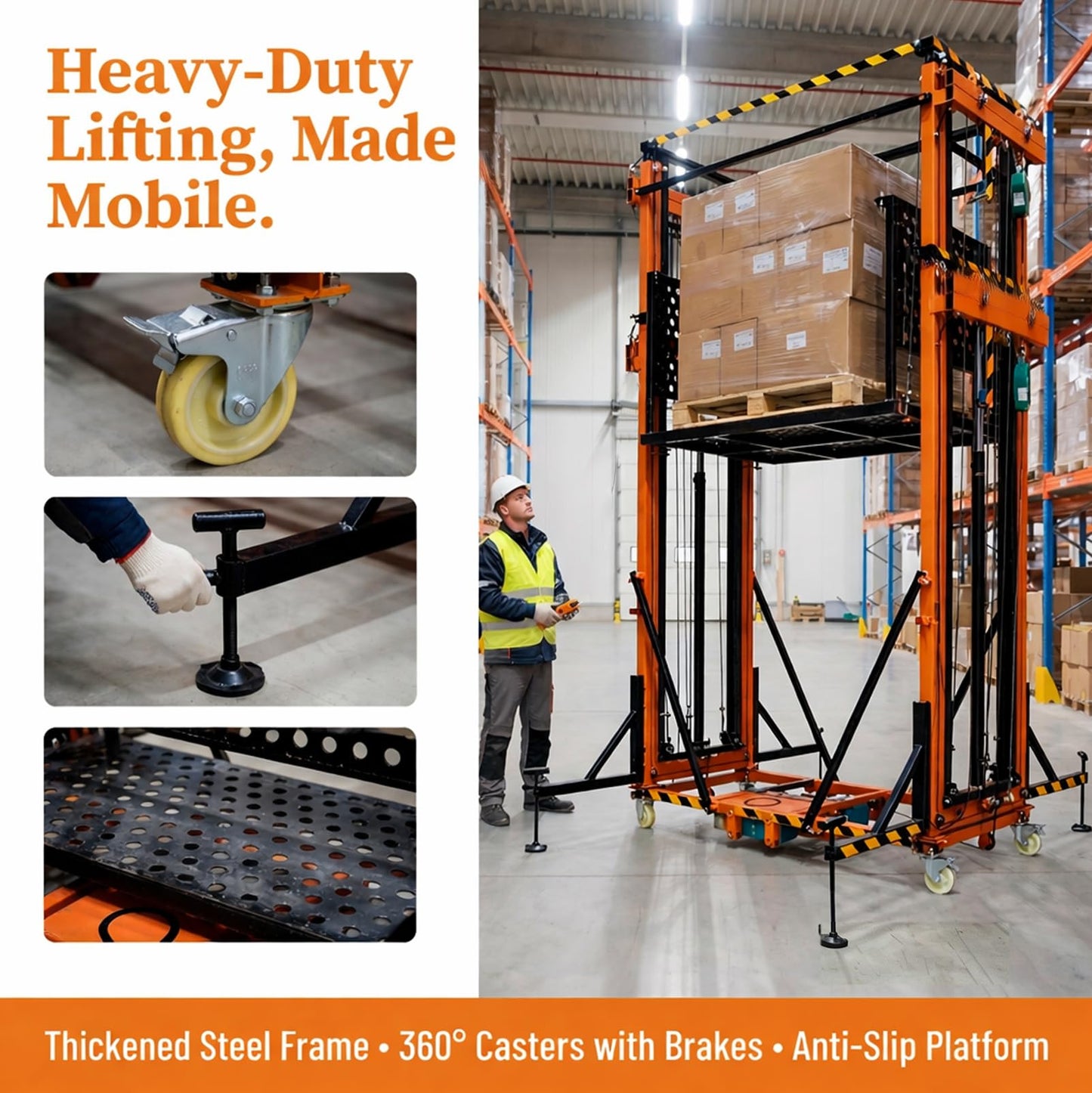 1100 lbs Electric Scaffolding Lift Platform, 16.4 FT Vertical Lift, Heavy Duty Electric Aerial Work Platform for Construction, Lighting, Painting & Roof Maintenance (CE Certified)(6.5)