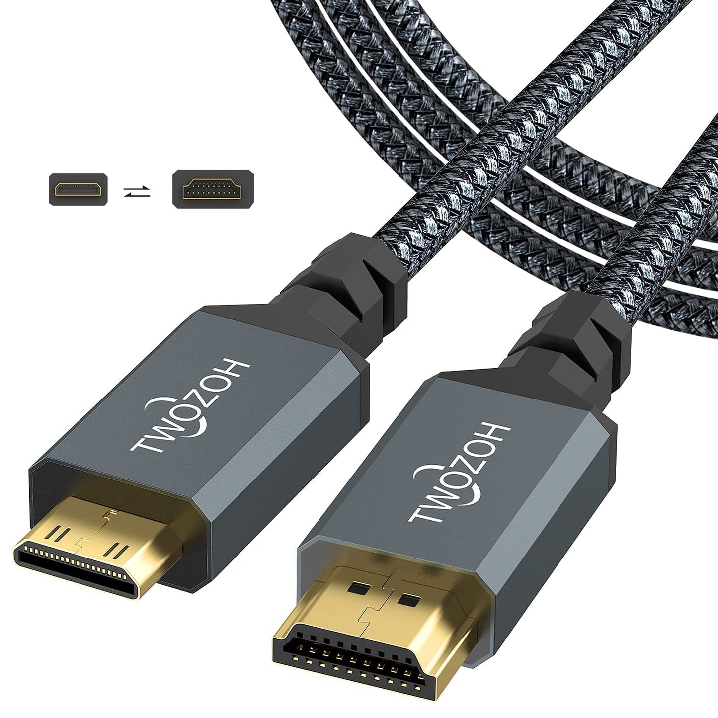 Twozoh 3.3FT, 3D 4K/60Hz 1080p 720p Mini HDMI to HDMI Cable High-Speed HDMI to Mini HDMI Braided Cord Support