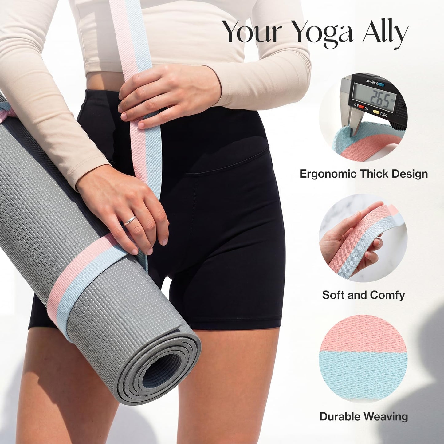 Tumaz Yoga Mat Strap (2 Sizes) with Extra Thick & Comfy Delicate Texture, Adjustable Yoga Mat Carrier