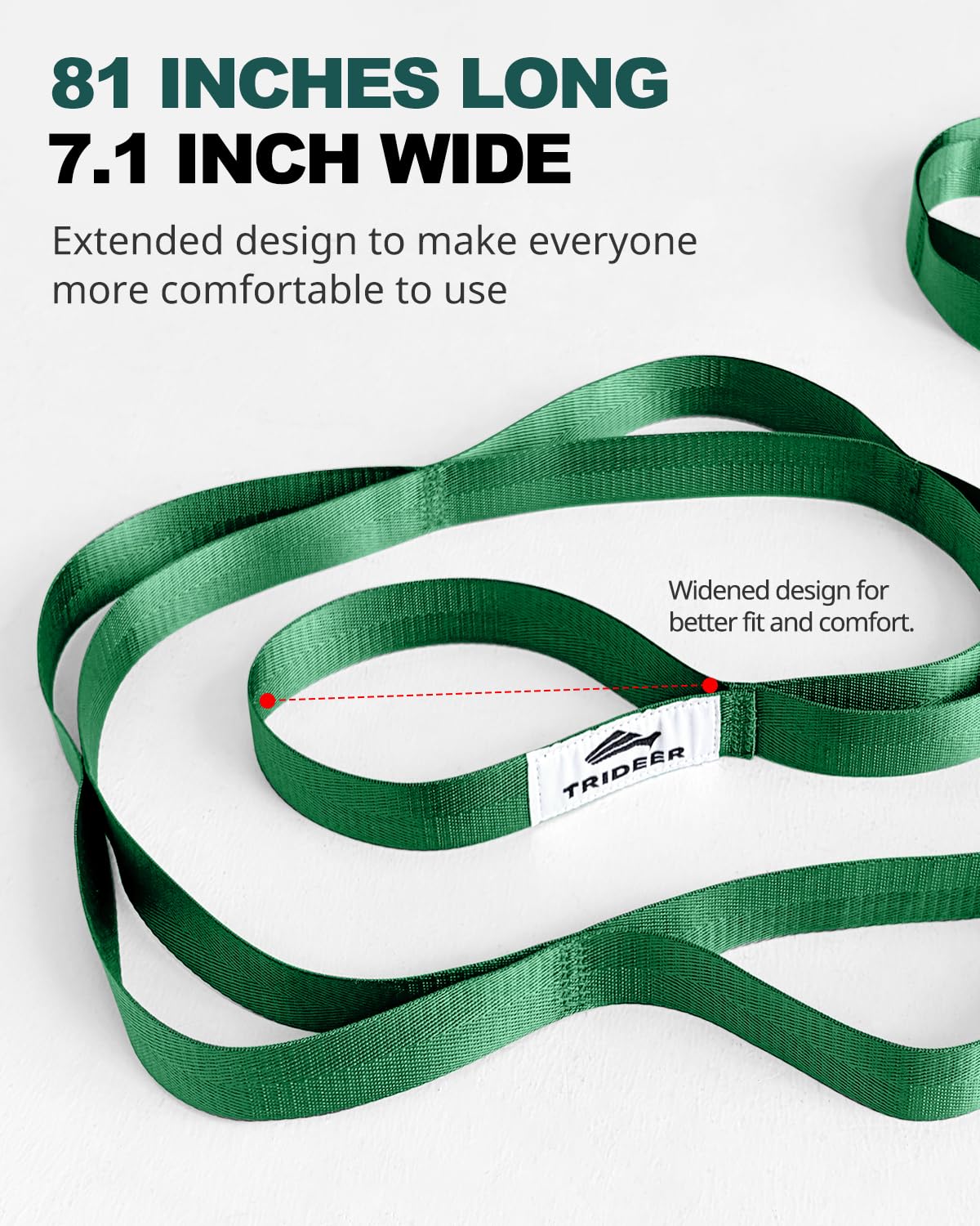 Trideer Non-Elastic Stretching Strap with Loops for Physical Therapy & Rehab, Knee Hip Leg ROM Post-Surgery, Yoga Strap for Stretching, Leg Lifter Strap Mobility Aid, Hamstring Calf Back