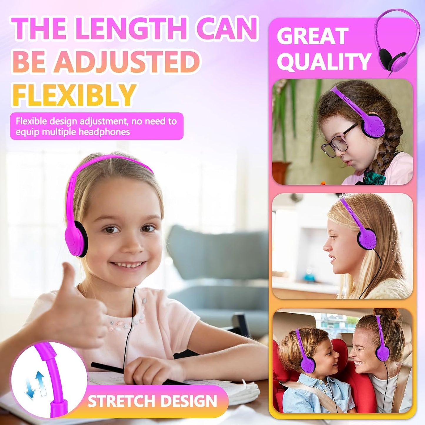 Set 20 Pack 3.5 mm Class Headphones for Kids Students School Classroom Bulk Headphones Adjustable with Jack for Library