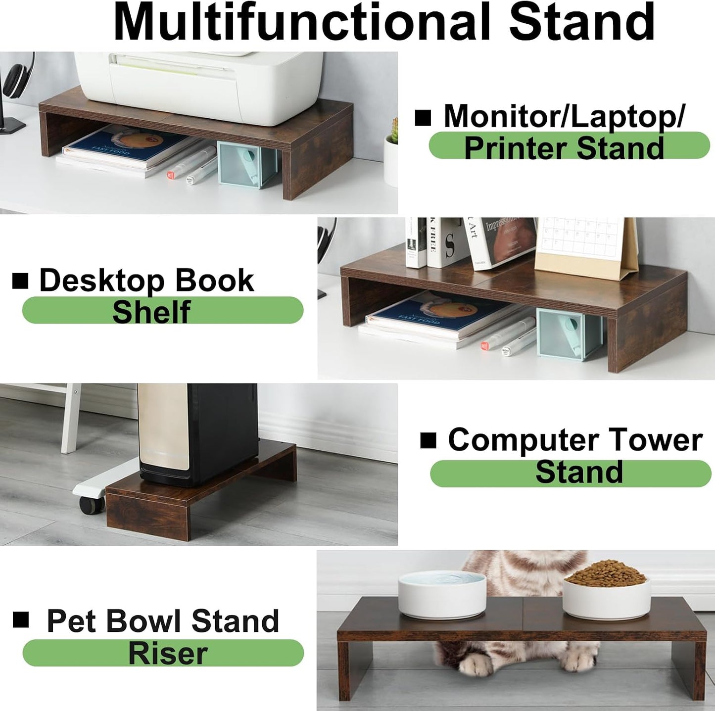 2 Pack Riser-20 inch, TEAMIX Monitor Stand Wooden Tabletop Shelf for TV/PC/Laptop/Printer, Rustic Brown Monitor Riser