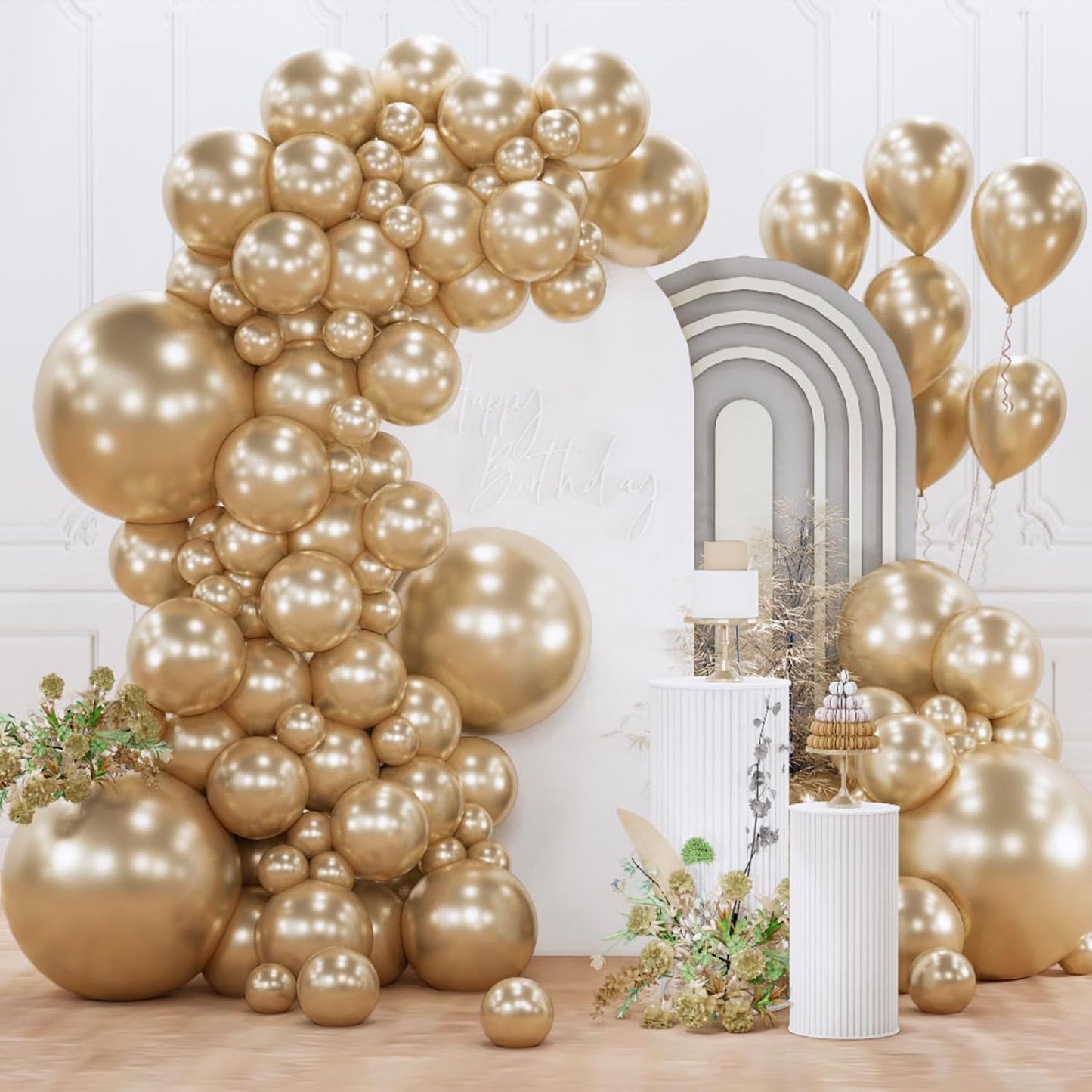 PartyWoo Metallic Gold Balloon Arch Kit - 154pcs Chrome Balloons in 5-18 Inch Sizes for Celebrations