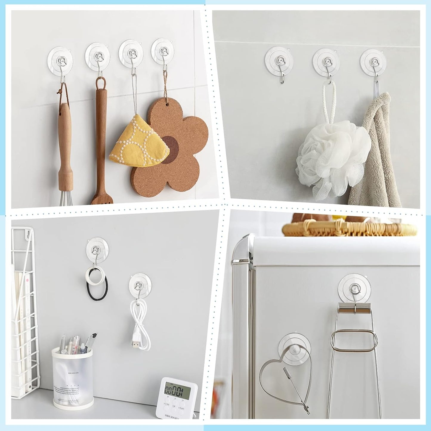 VIS'V Suction Cup Hooks - 2 Large & 12 Small Metal Hooks for Strong Hold | Home Organization