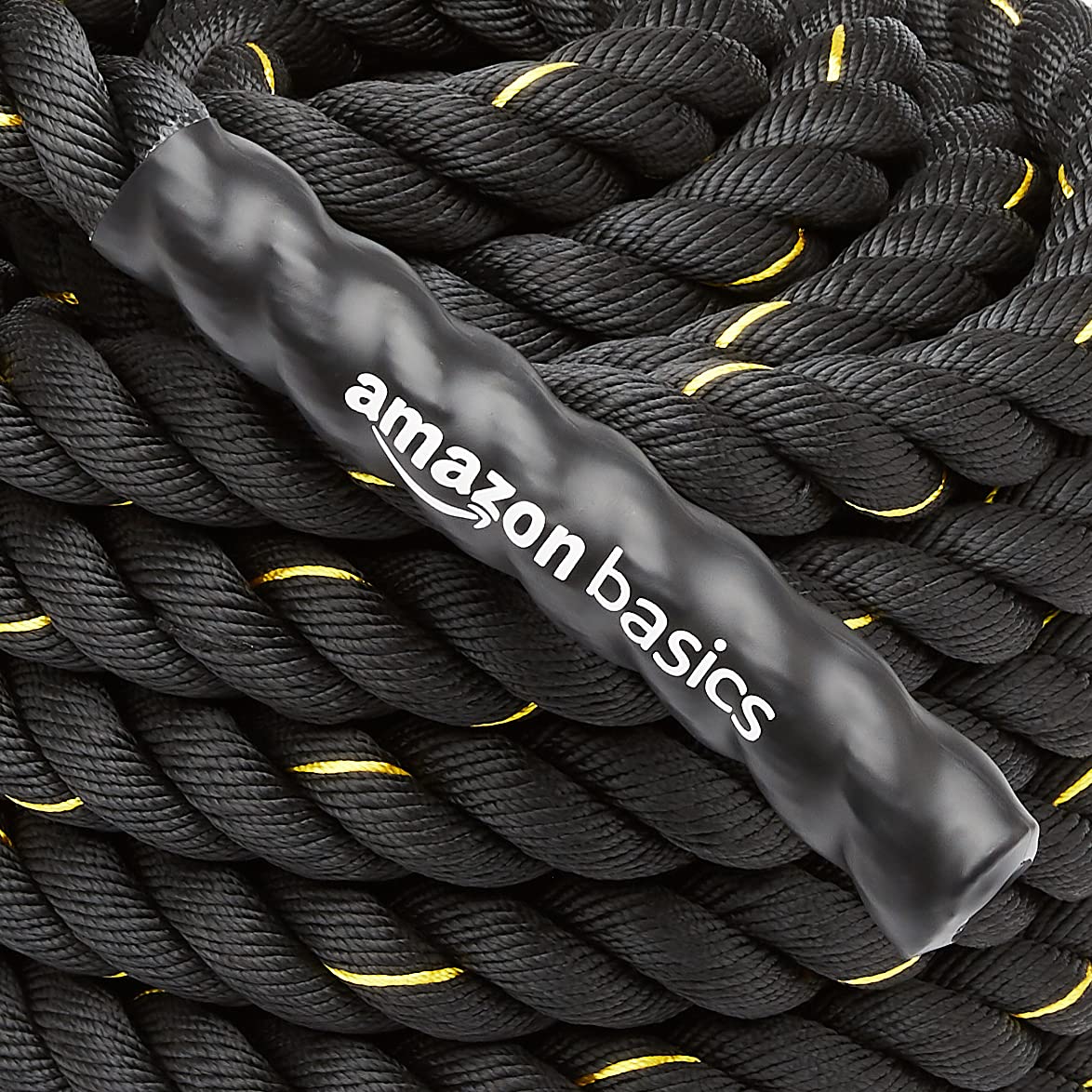 Amazon Basics Battle Rope for Home Gym Workout, Exercise Training Equipment, CrossFit, Strength Training, 1.5 Inch x 30 Feet, Black