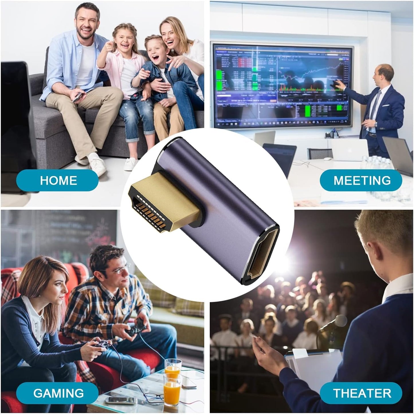 AreMe 8K 2.1 (2 Pack), 90 270 (34 24 9MM) HDMI Right Angle Adapter Left&Right Degree and Degree HDMI Male to HDMI