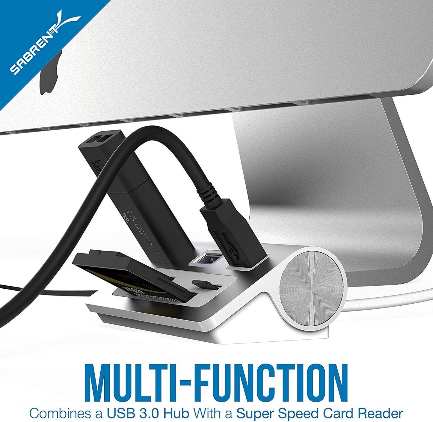 SABRENT 3 3.0 1 (12" Premium Port Aluminum USB Hub with Multi in Card Reader Cable) for iMac, All MacBooks, Mac mini