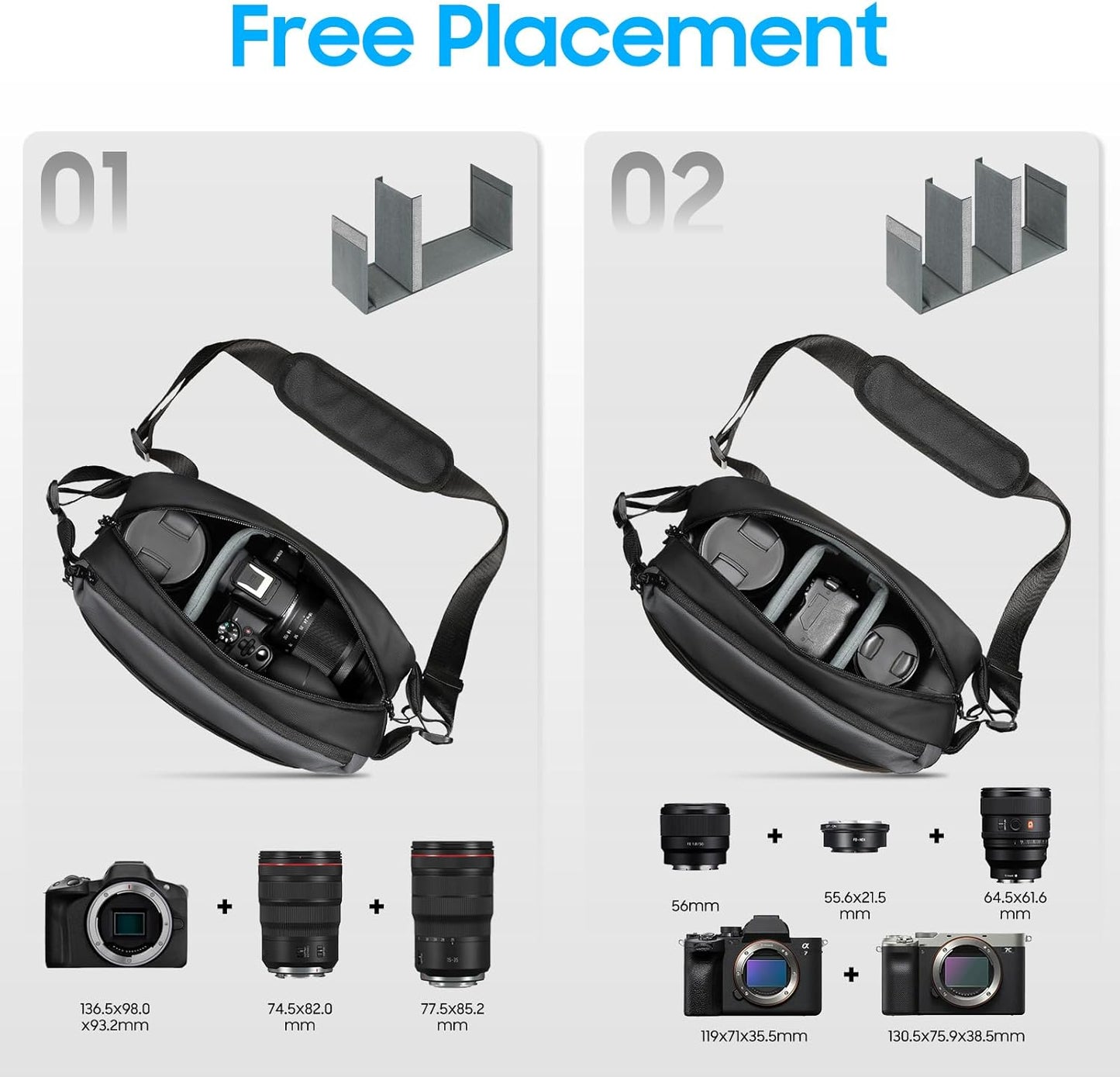 R50/R100/Sony A6400/Nikon Z6 FINTIE Camera Sling Bag for DSLR/SLR/Mirrorless, Waterproof Crossbody Camera Case
