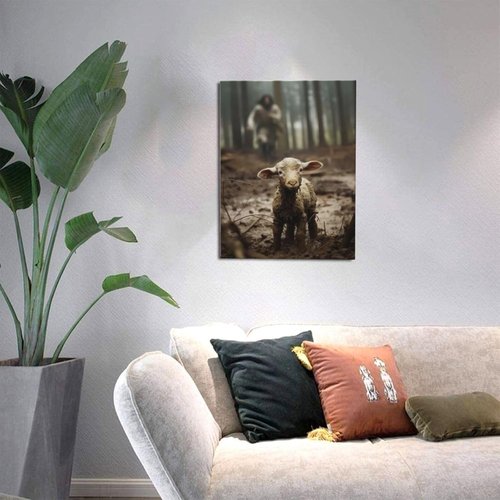 FOSMXA Jesus and Lamb Canvas Wall Art - Inspirational Christian Decor for Bedroom or Living Room | 12x16 Inch