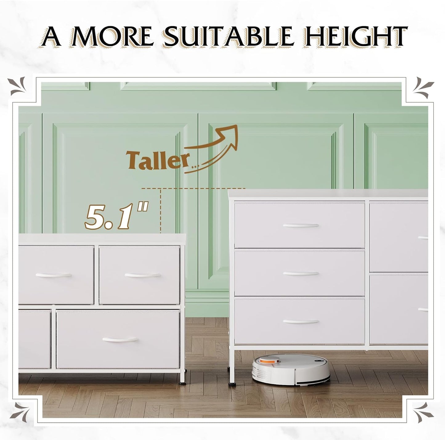 WLIVE White Dresser - 5 Drawer Fabric Chest for Bedroom, Living Room, Closet & Hallway