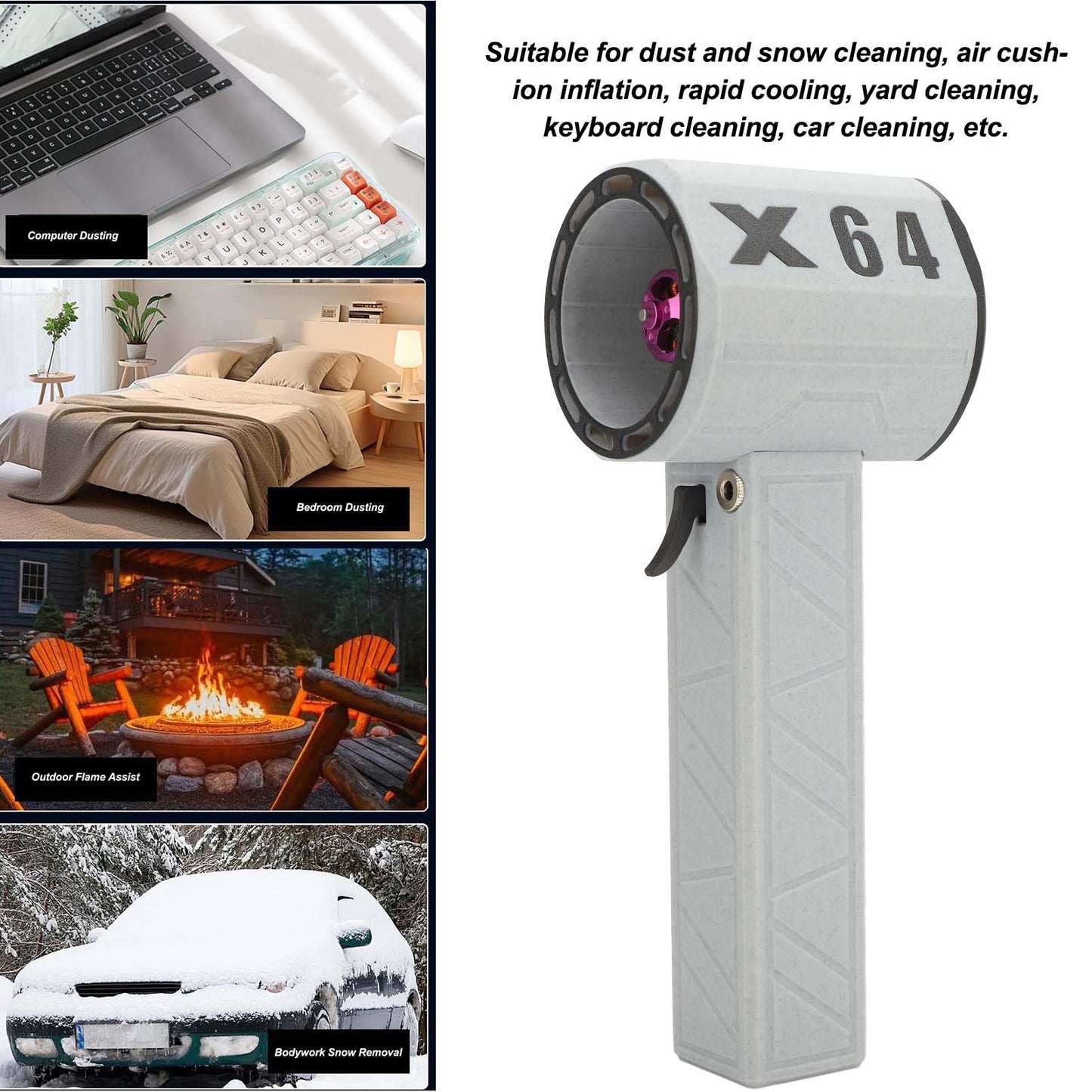 Electric Air Duster, 1400g Thrust Stepless Speed Regulation Handheld Mini Fan, Portable Electric Air Duster for Car Dry,Keyboard Computer Cleaning,Air Bed,Hair Dry (US Plug)