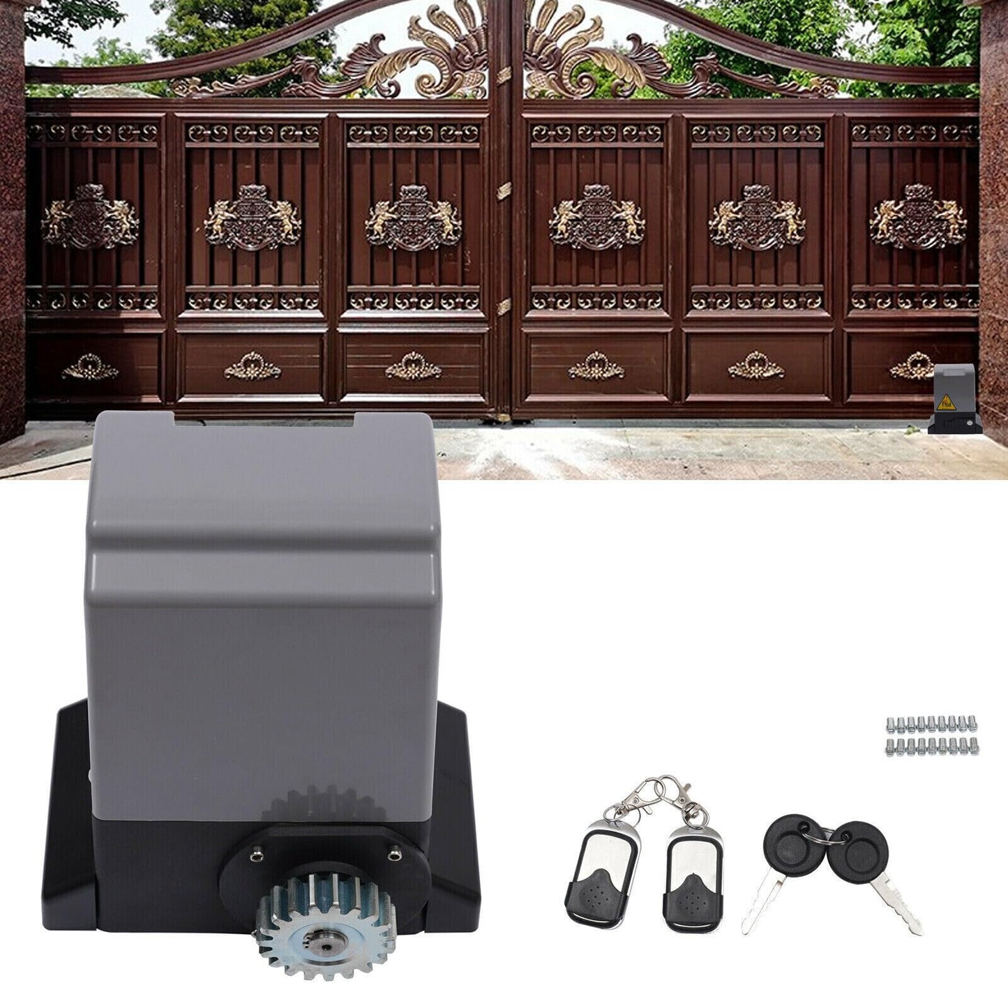 Automatic Sliding Gate Opener Kit, 550W 2700Lbs Electric Sliding Gate Opener Door Driveway Motor Electric with 2 Remotes & Infrared Anti-Trap Function, Complete Rolling Door Opening Hardware Kit