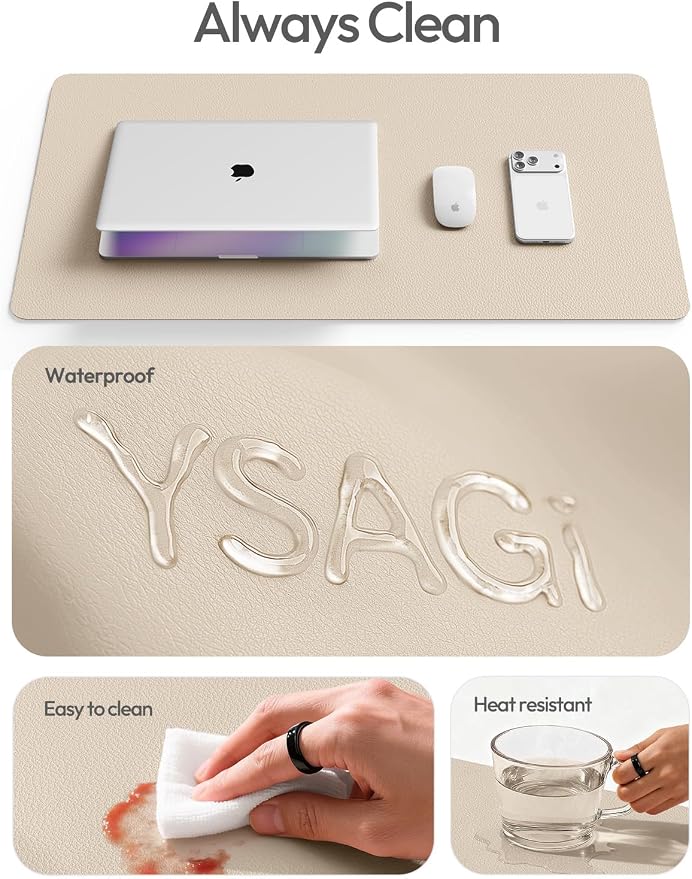 YSAGi Leather Desk Pad Protector, Large Mouse Pad, Non-Slip PU Leather Desk Blotter, Waterproof Writing Pad for Office and Home (31.5" x 15.8", Eggshell)