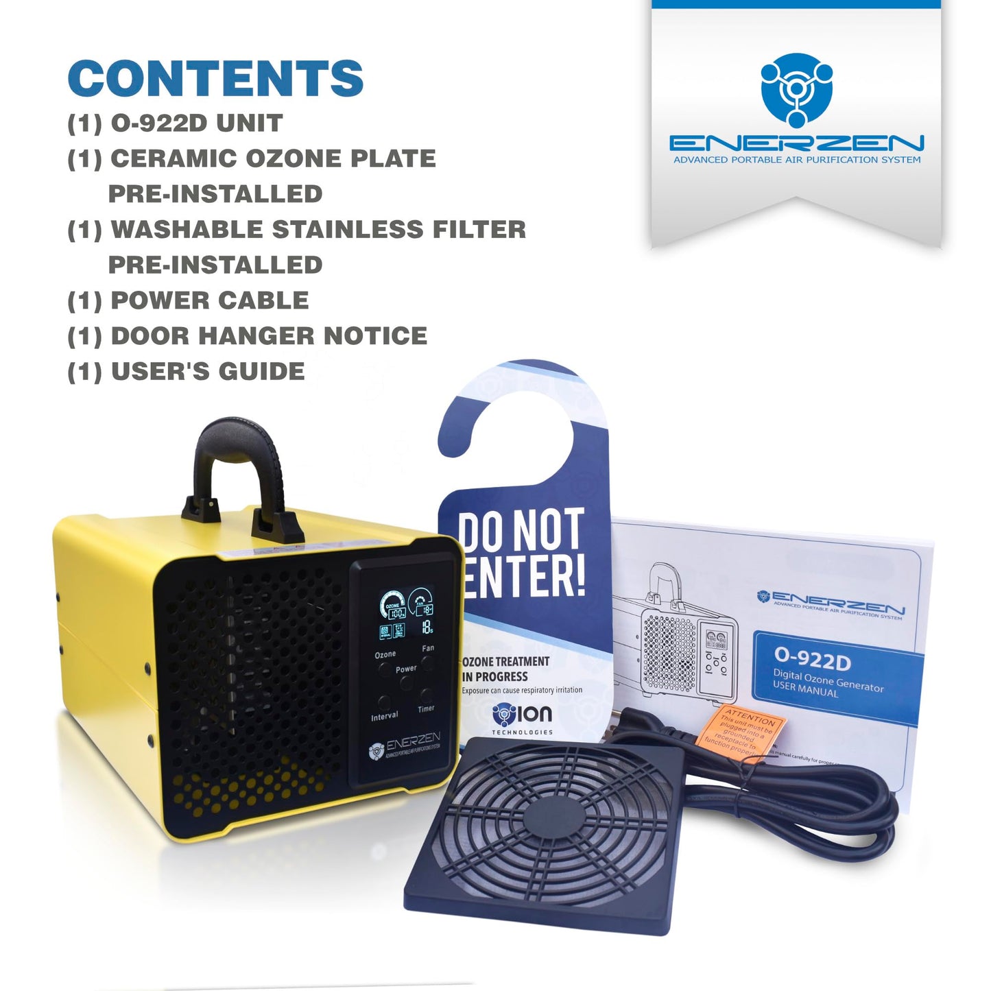 Enerzen O-922D - Digital Ozone Generator for Eliminating Odors - O3 Machine Air Ionizer Deodorizer with Adjustable Settings for Any Room Size